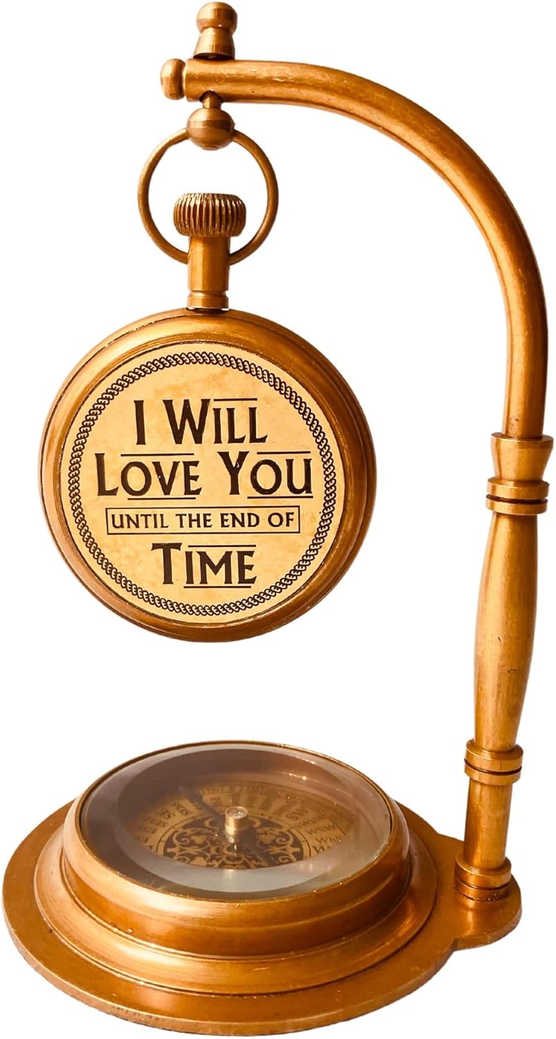 Brass Desk Clock with Working Compass, Victoria London Dial (Alternate Design) view 4