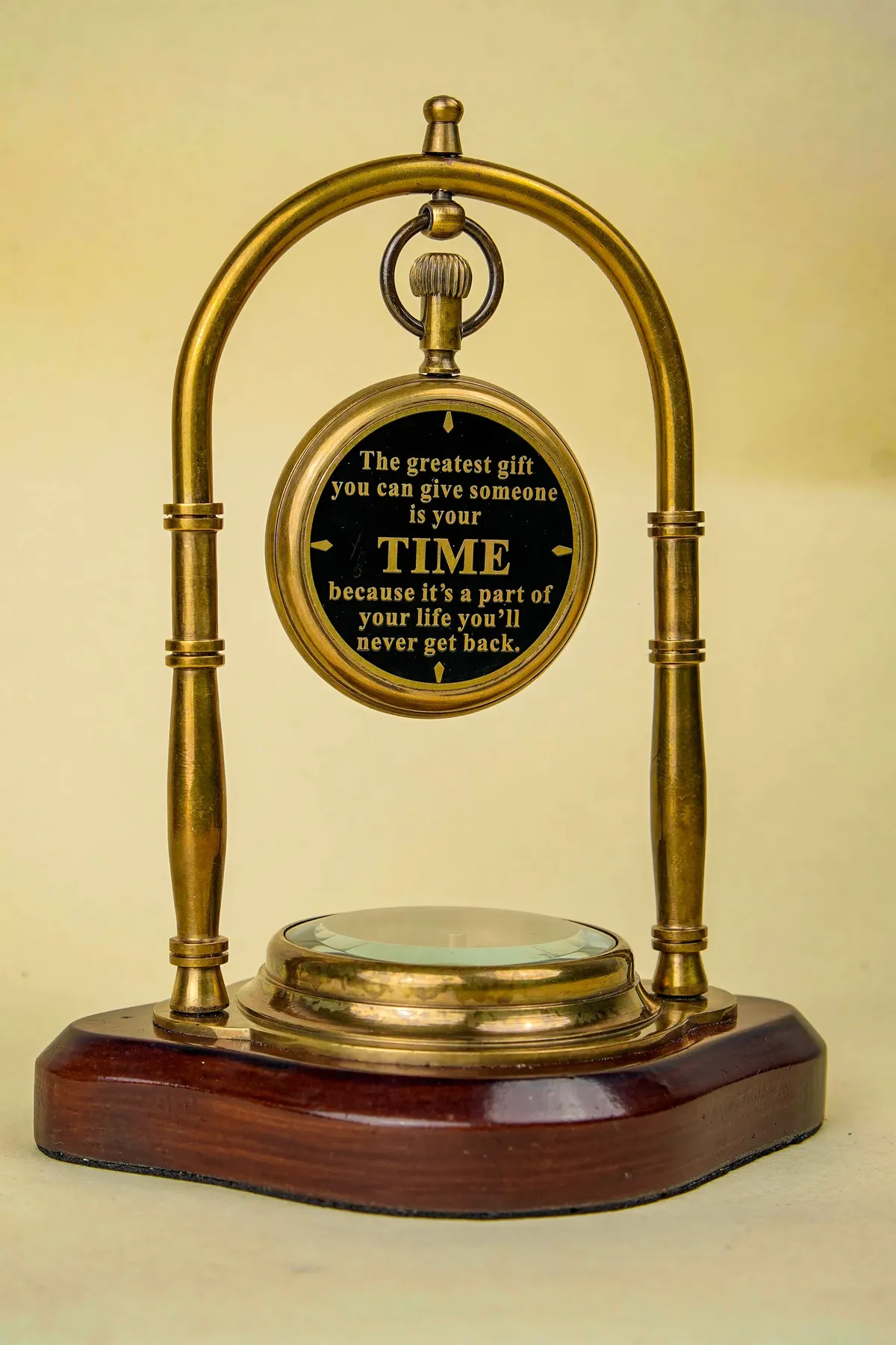 Brass Desk Clock with Working Compass, Double Sided Face view 2