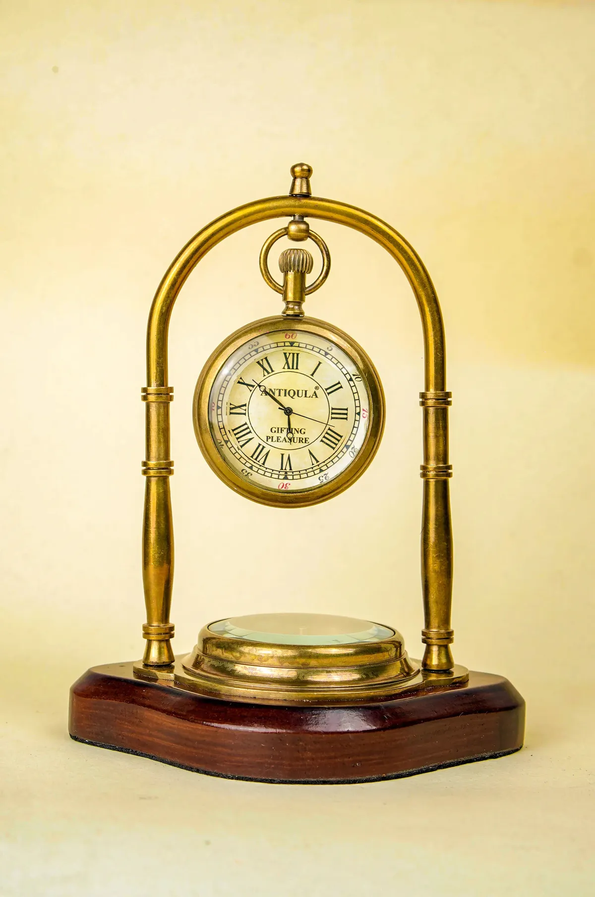 Brass Desk Clock with Working Compass, Double Sided Face view 4