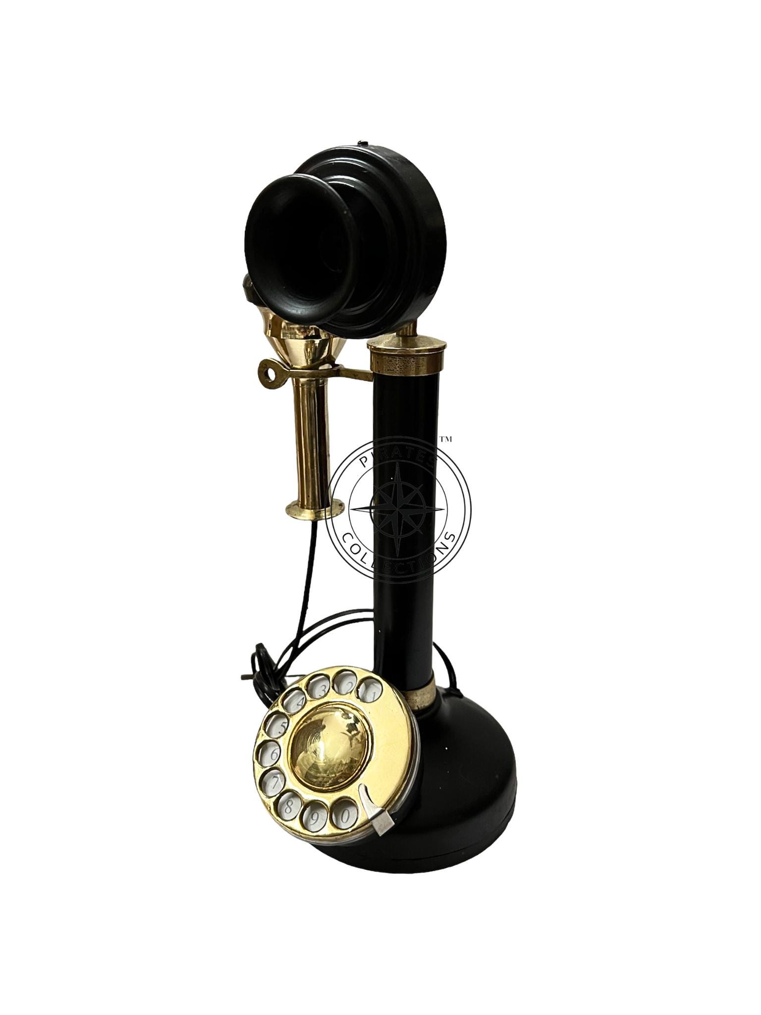 Brass Candlestick Rotary Phone — Retro Office Decor view 3