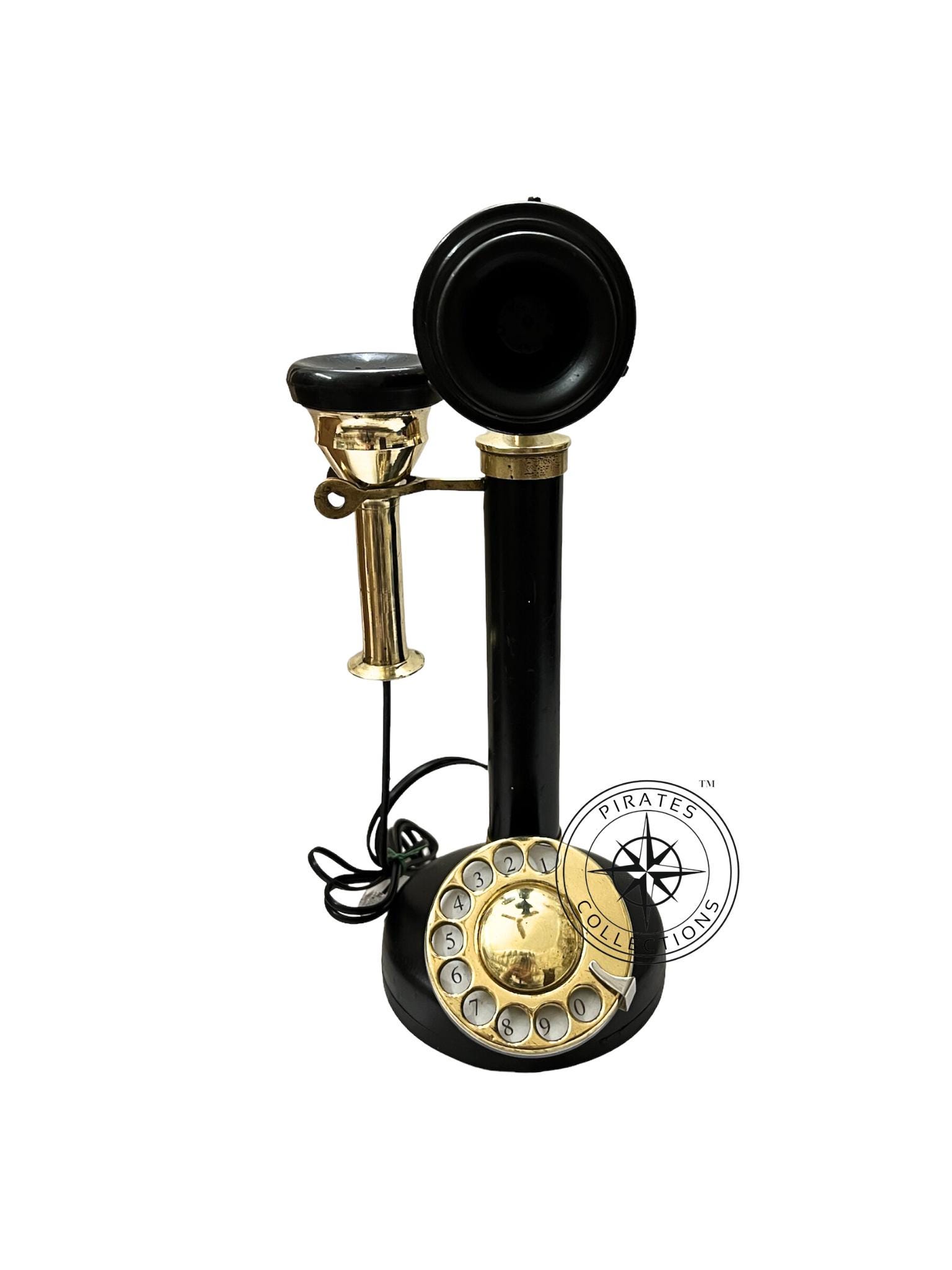 Brass Candlestick Rotary Phone — Retro Office Decor view 4