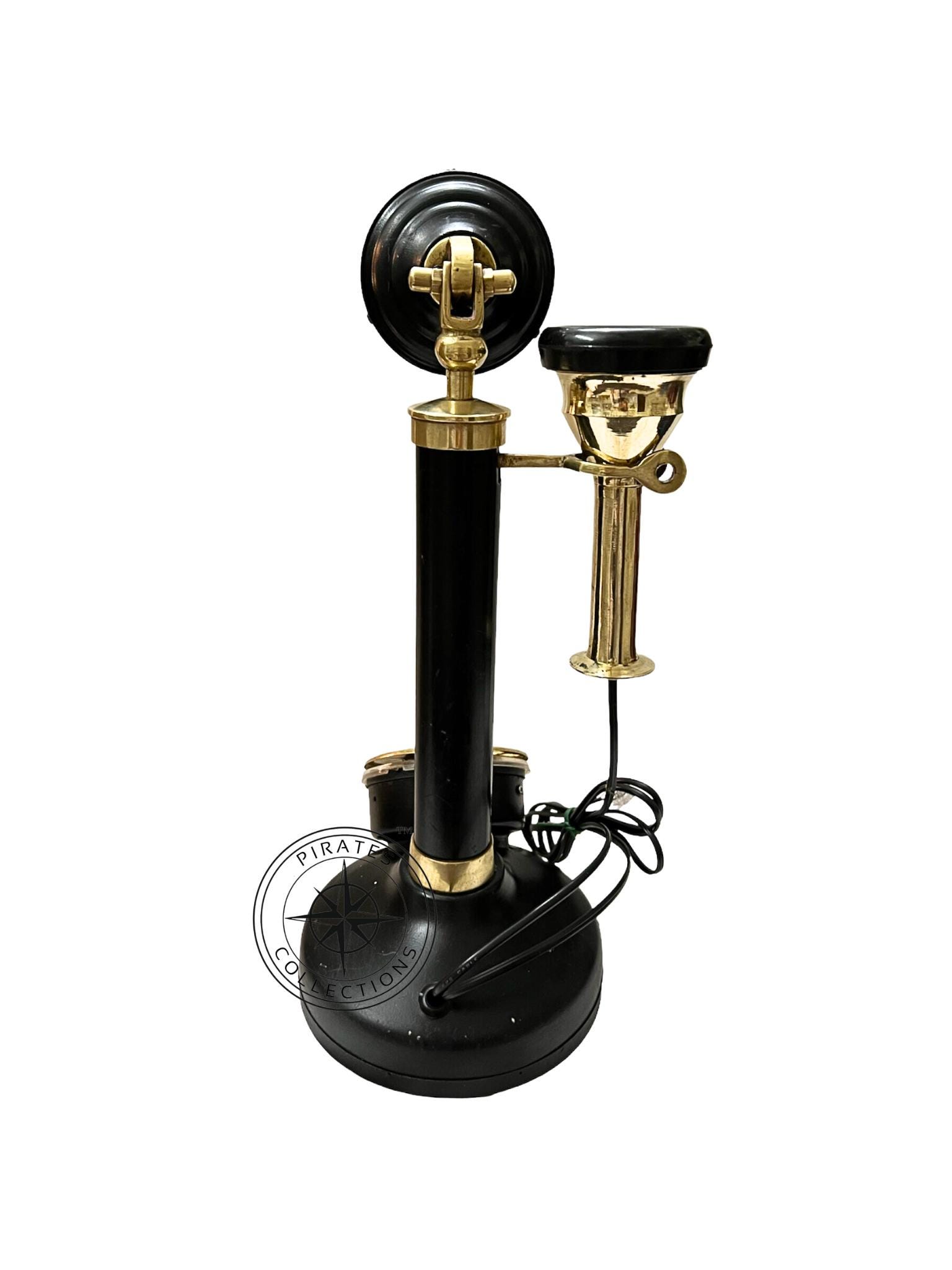 Brass Candlestick Rotary Phone — Retro Office Decor view 5