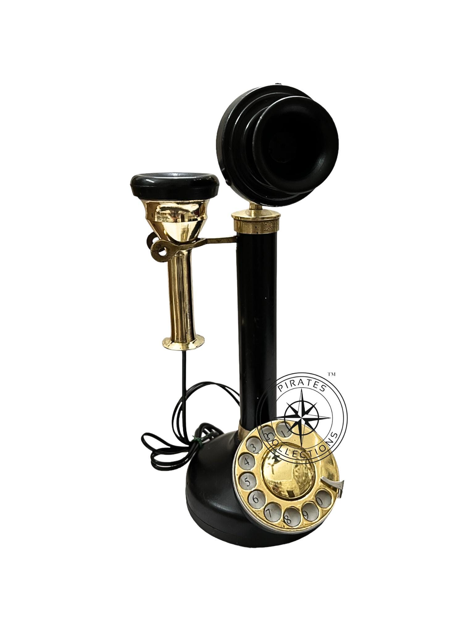 Brass Candlestick Rotary Phone — Retro Office Decor view 7