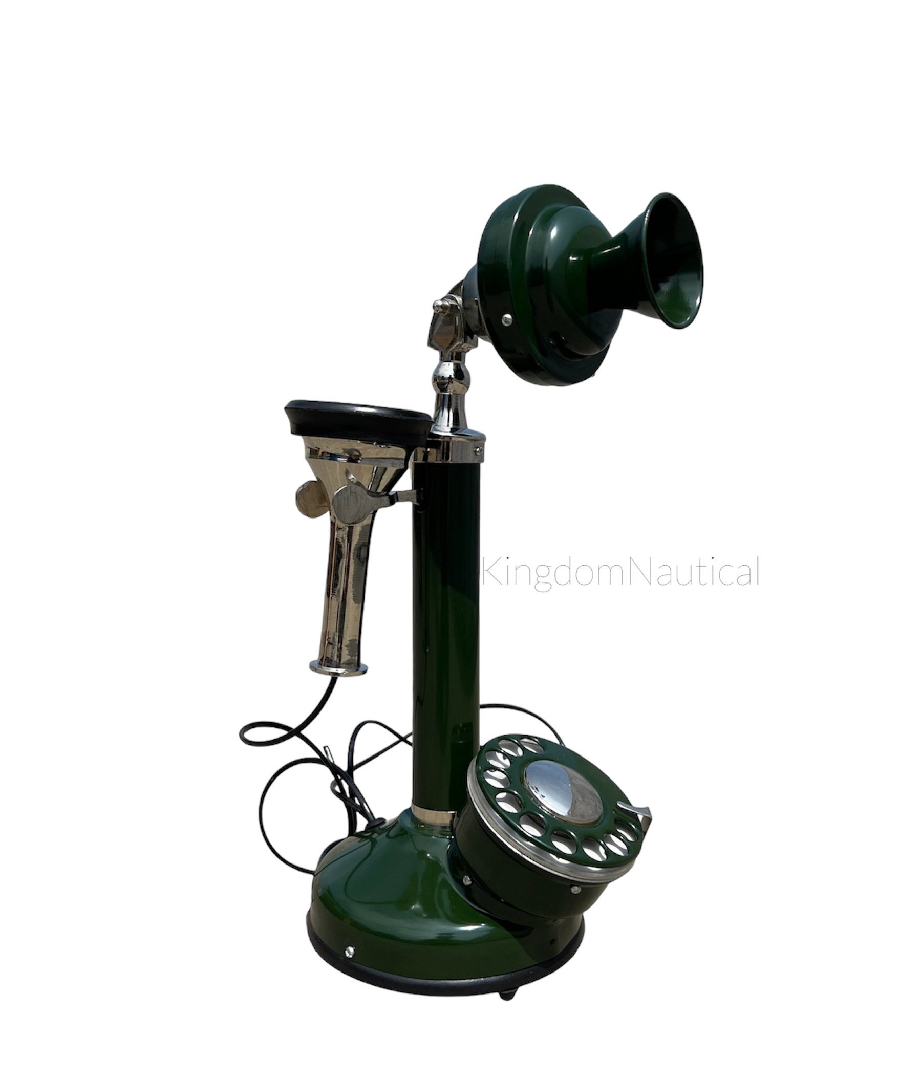 Green Antique Finish Brass Candlestick Rotary Phone view 4