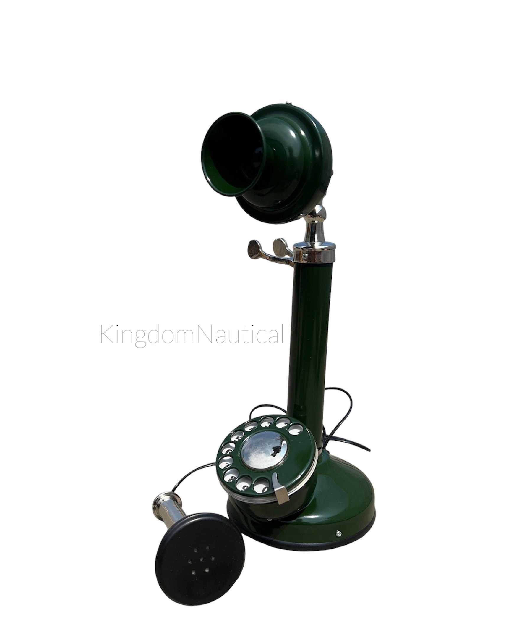 Green Antique Finish Brass Candlestick Rotary Phone view 6