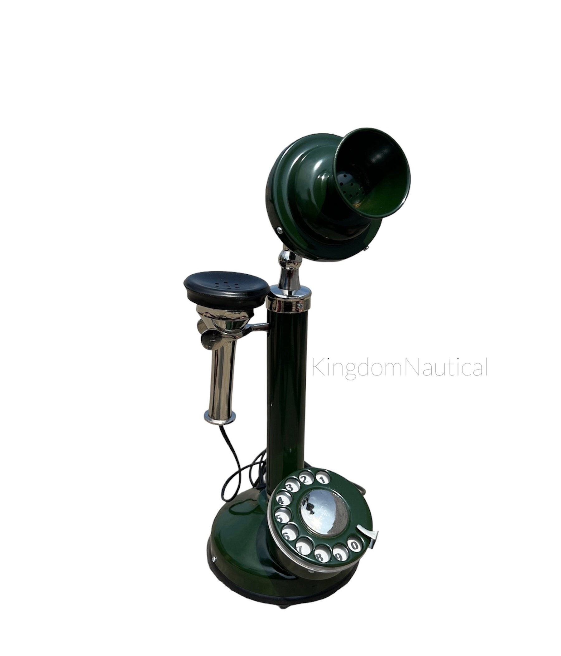 Green Antique Finish Brass Candlestick Rotary Phone view 7