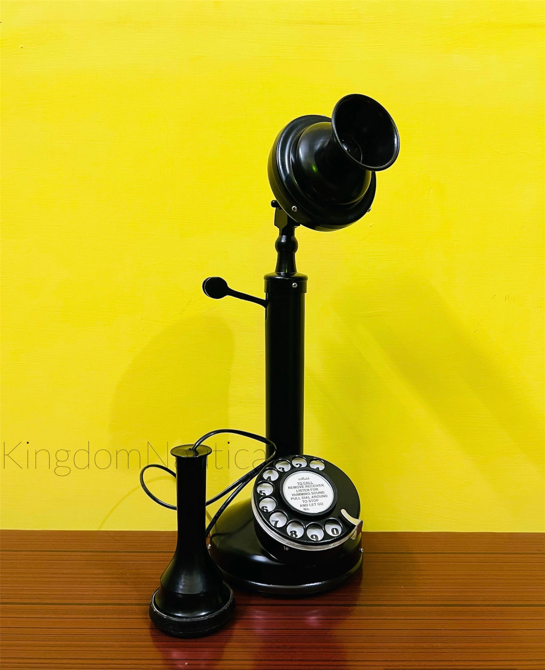 Black Brass Candlestick Retro Rotary Dial Phone view 2