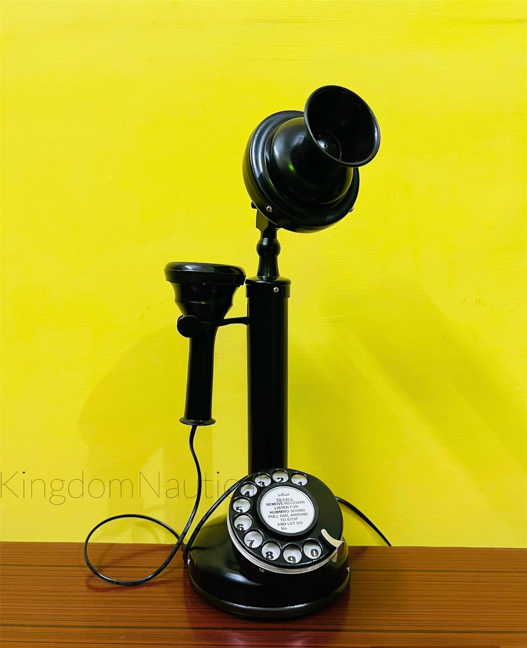 Black Brass Candlestick Retro Rotary Dial Phone view 3