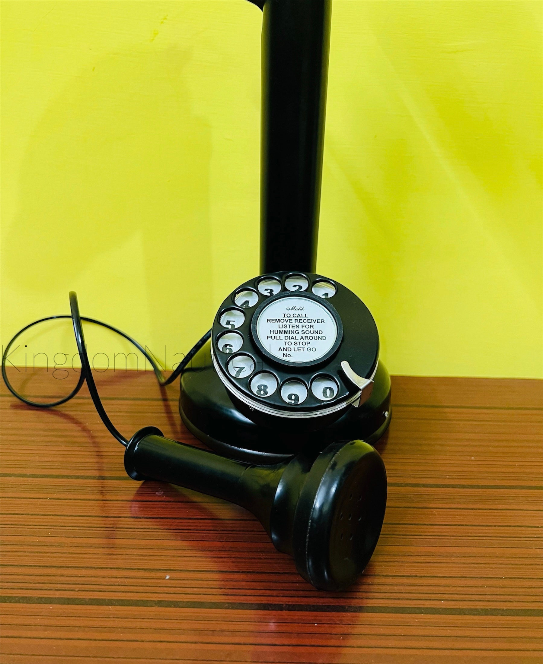 Black Brass Candlestick Retro Rotary Dial Phone view 4