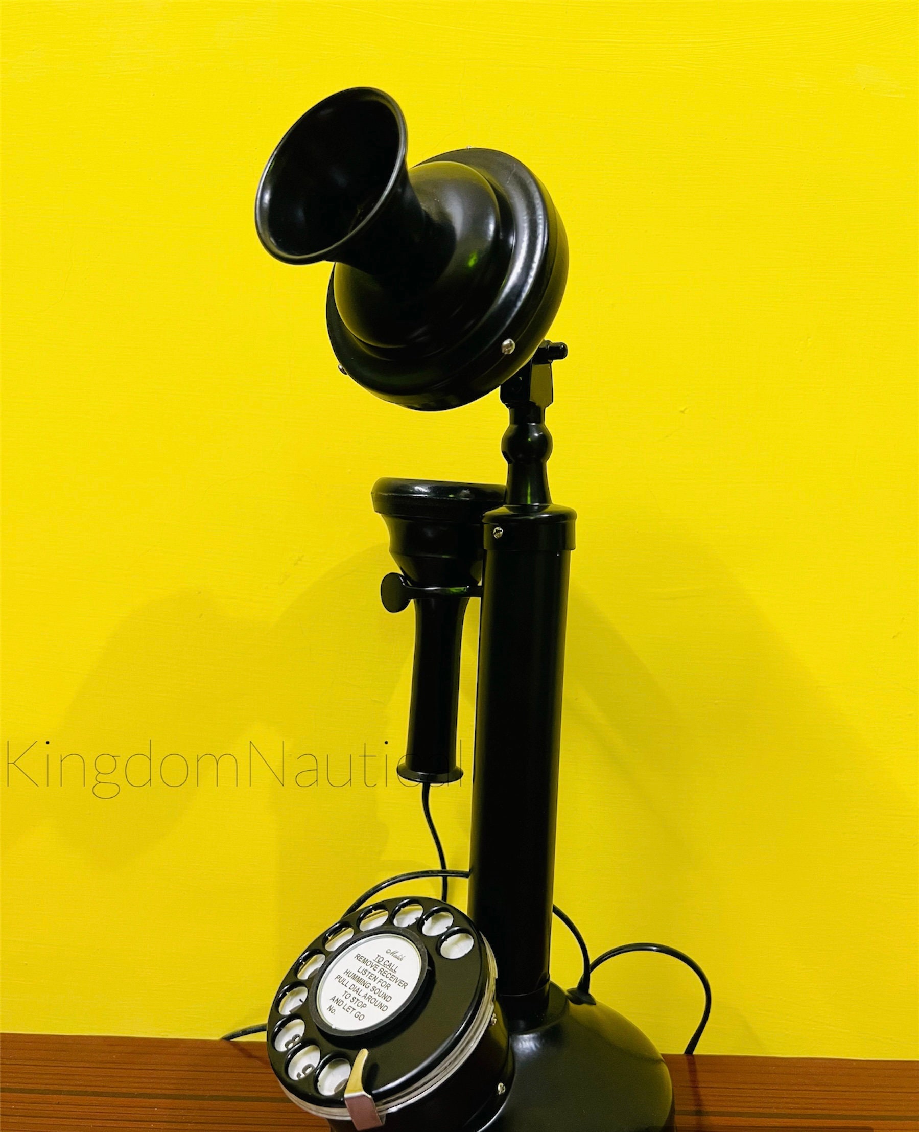 Black Brass Candlestick Retro Rotary Dial Phone view 7