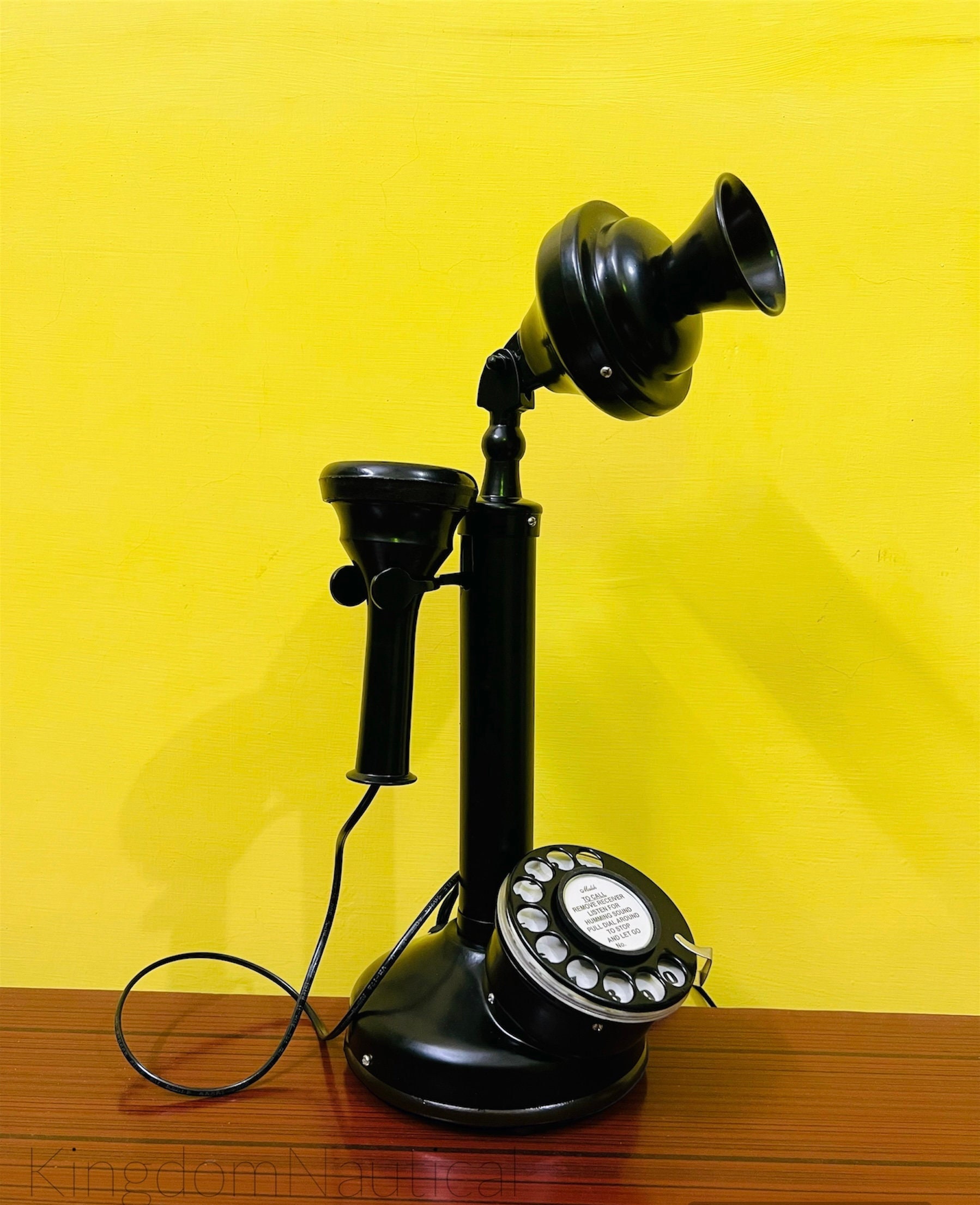 Black Brass Candlestick Retro Rotary Dial Phone view 8