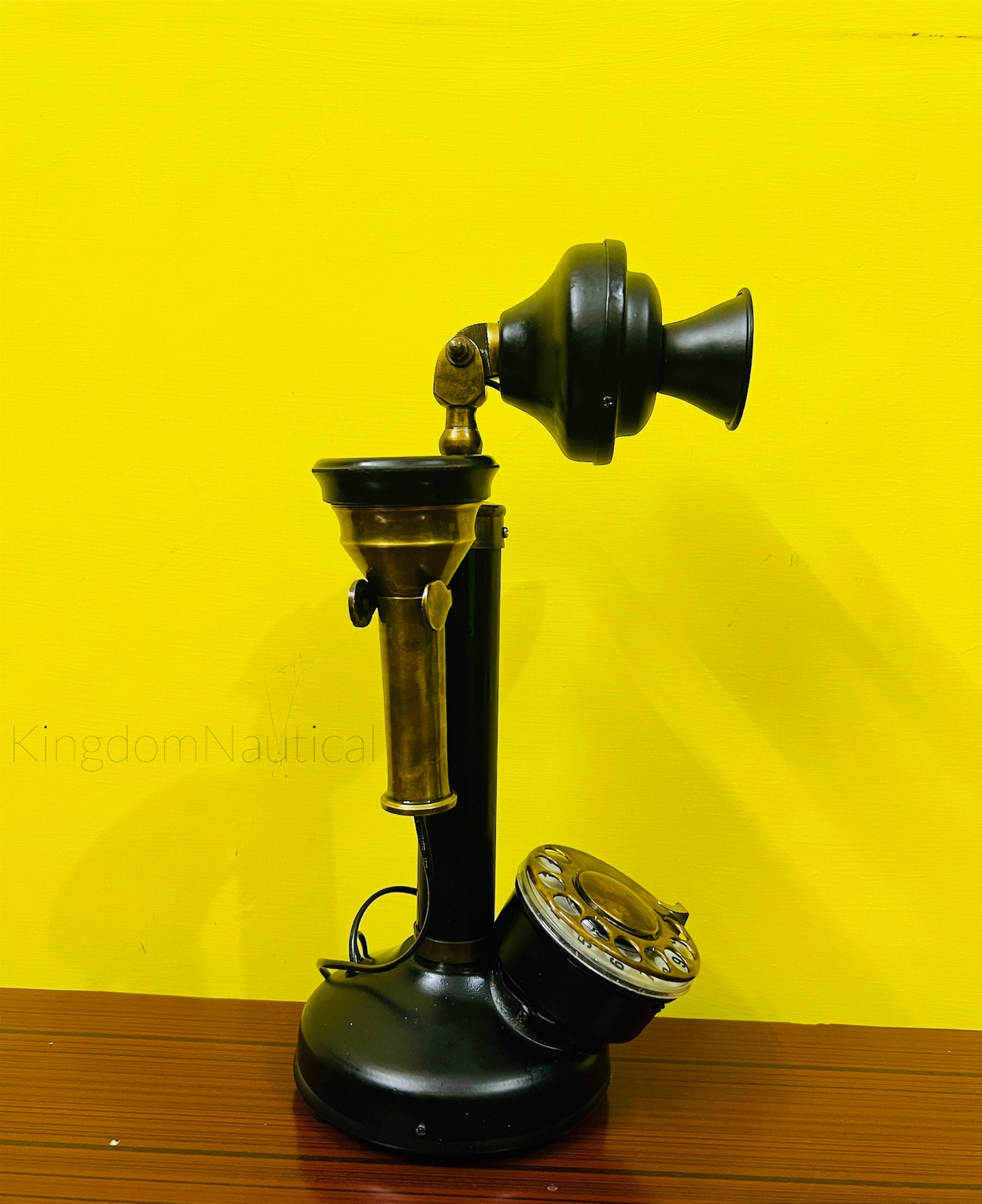 Steampunk Brass Candlestick Rotary Telephone Replica view 2