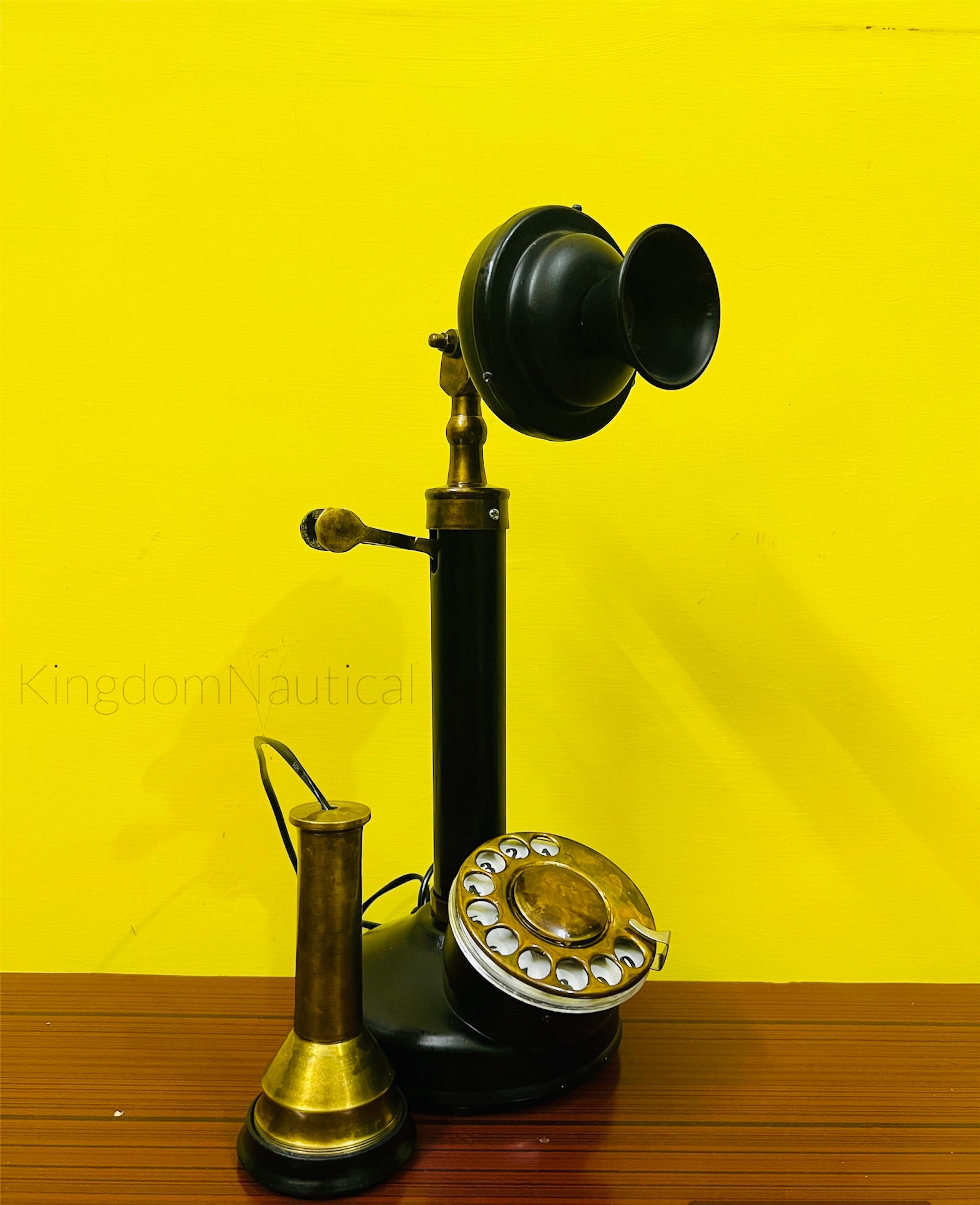 Steampunk Brass Candlestick Rotary Telephone Replica view 3