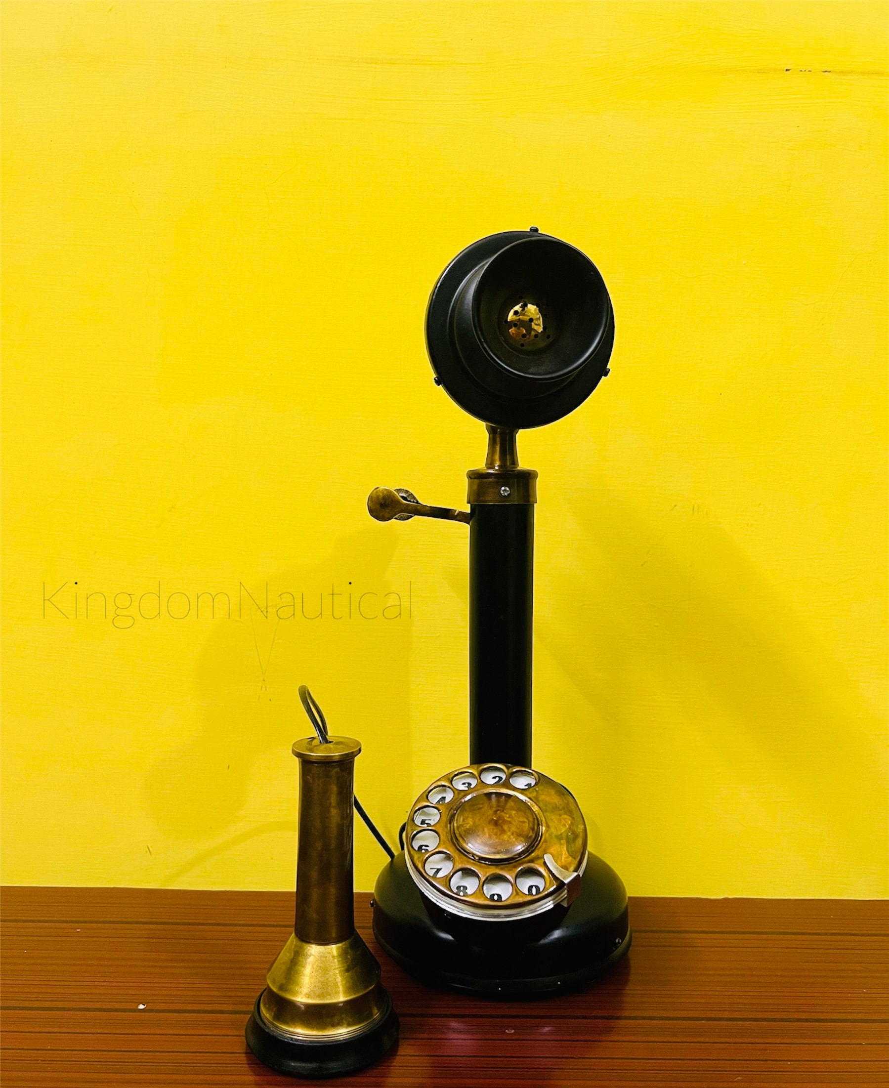 Steampunk Brass Candlestick Rotary Telephone Replica view 4