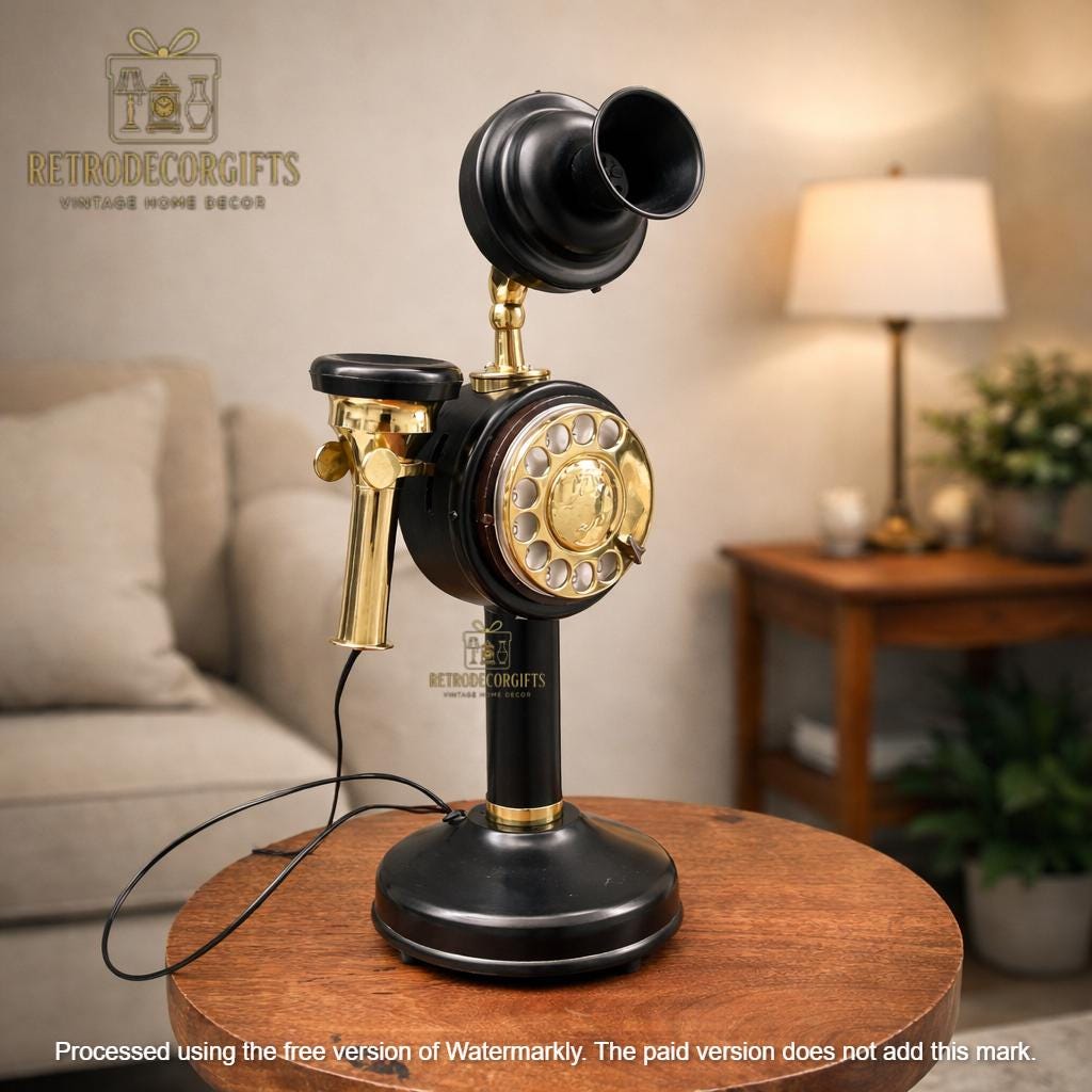 Tall Victorian Brass Candlestick Rotary Telephone view 7