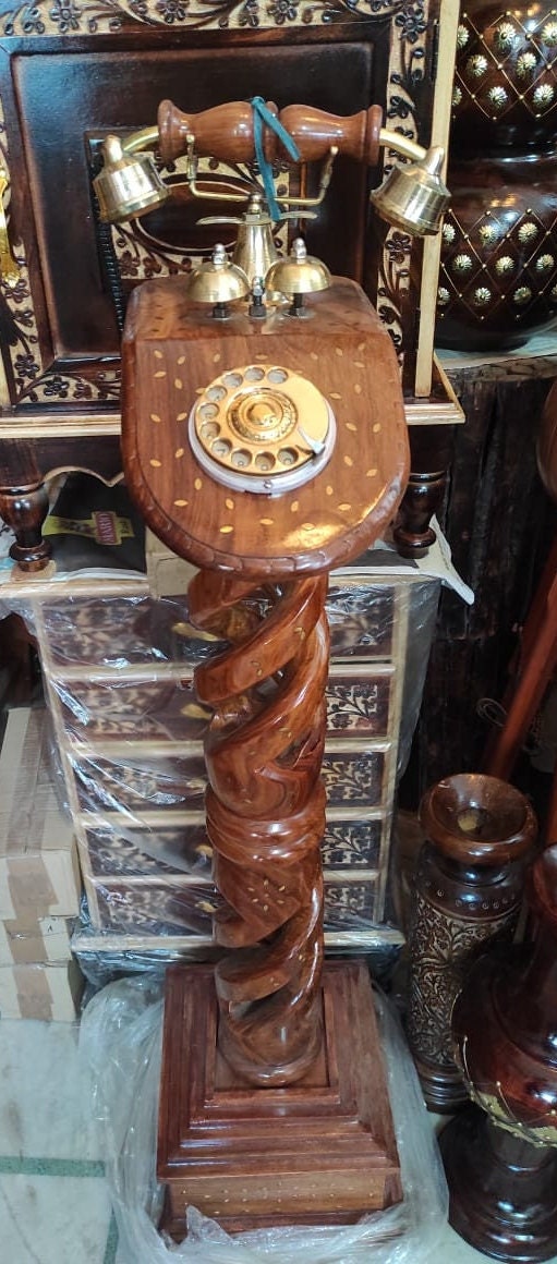 Floor-Standing Carved Teak Rotary Dial Telephone view 3