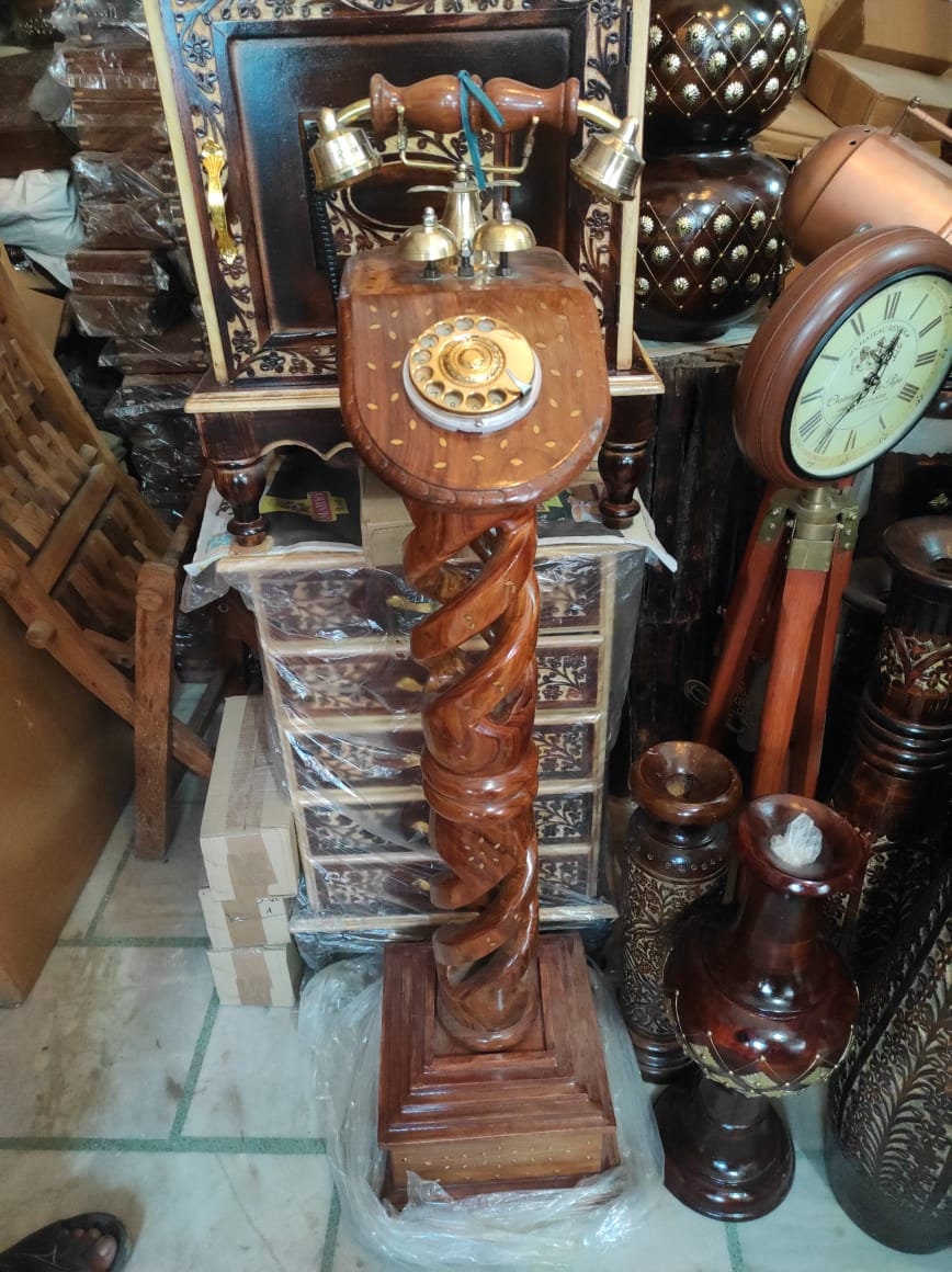 Floor-Standing Carved Teak Rotary Dial Telephone view 7