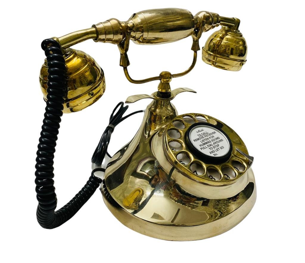 Shiny Brass Maritime Rotary Dial Desk Telephone view 2