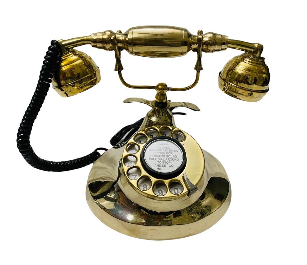 Shiny Brass Maritime Rotary Dial Desk Telephone view 5