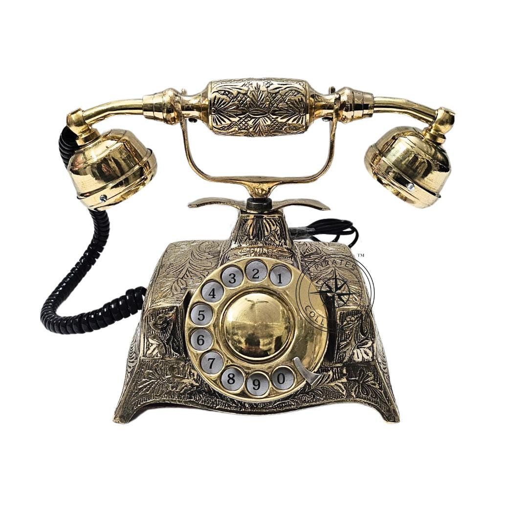 Maharaja Engraved Brass Rotary Tabletop Telephone view 2