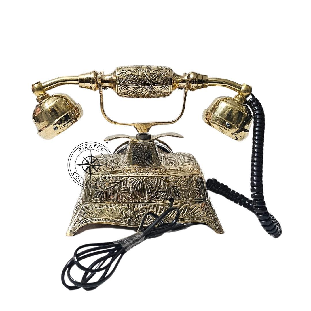 Maharaja Engraved Brass Rotary Tabletop Telephone view 4