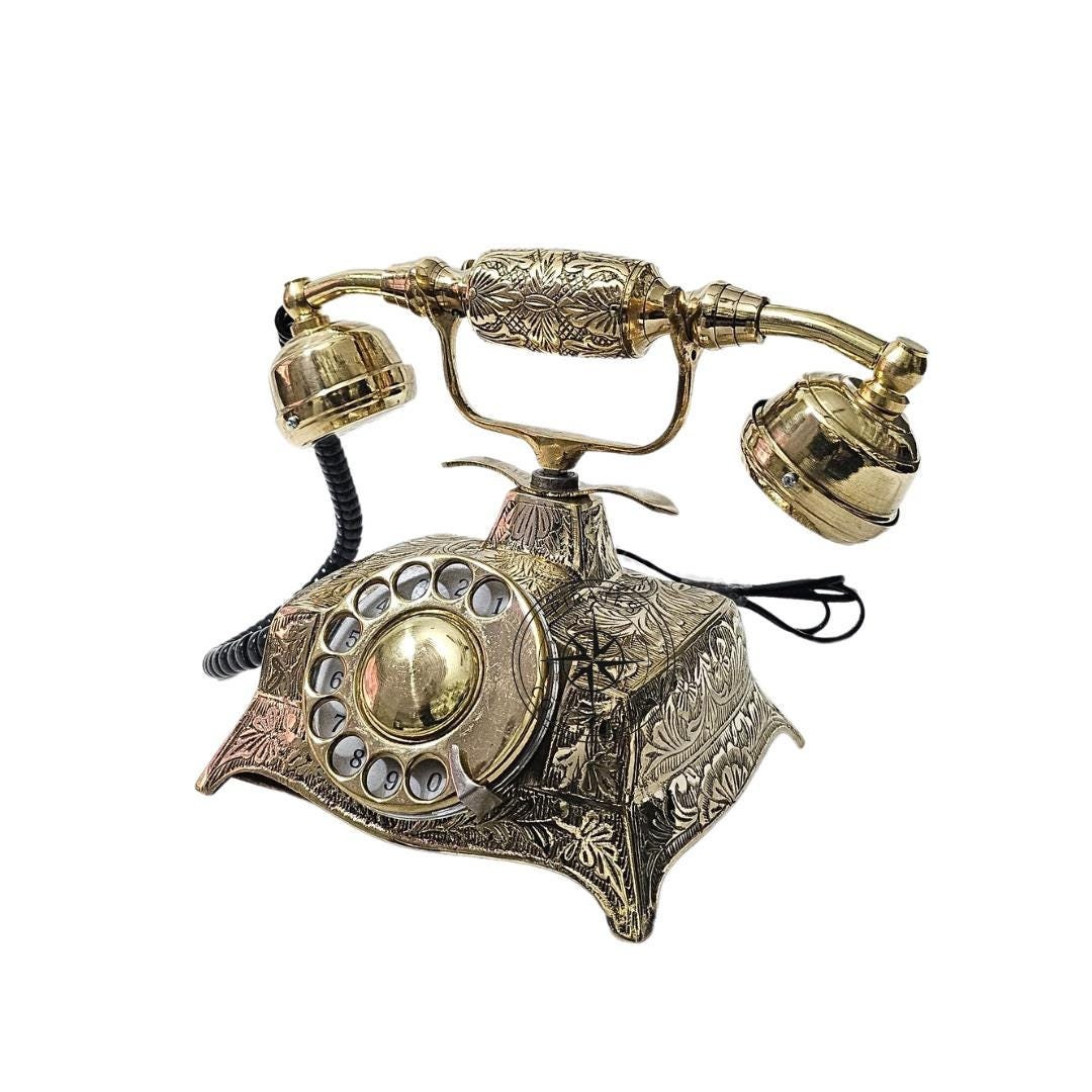 Maharaja Engraved Brass Rotary Tabletop Telephone view 6