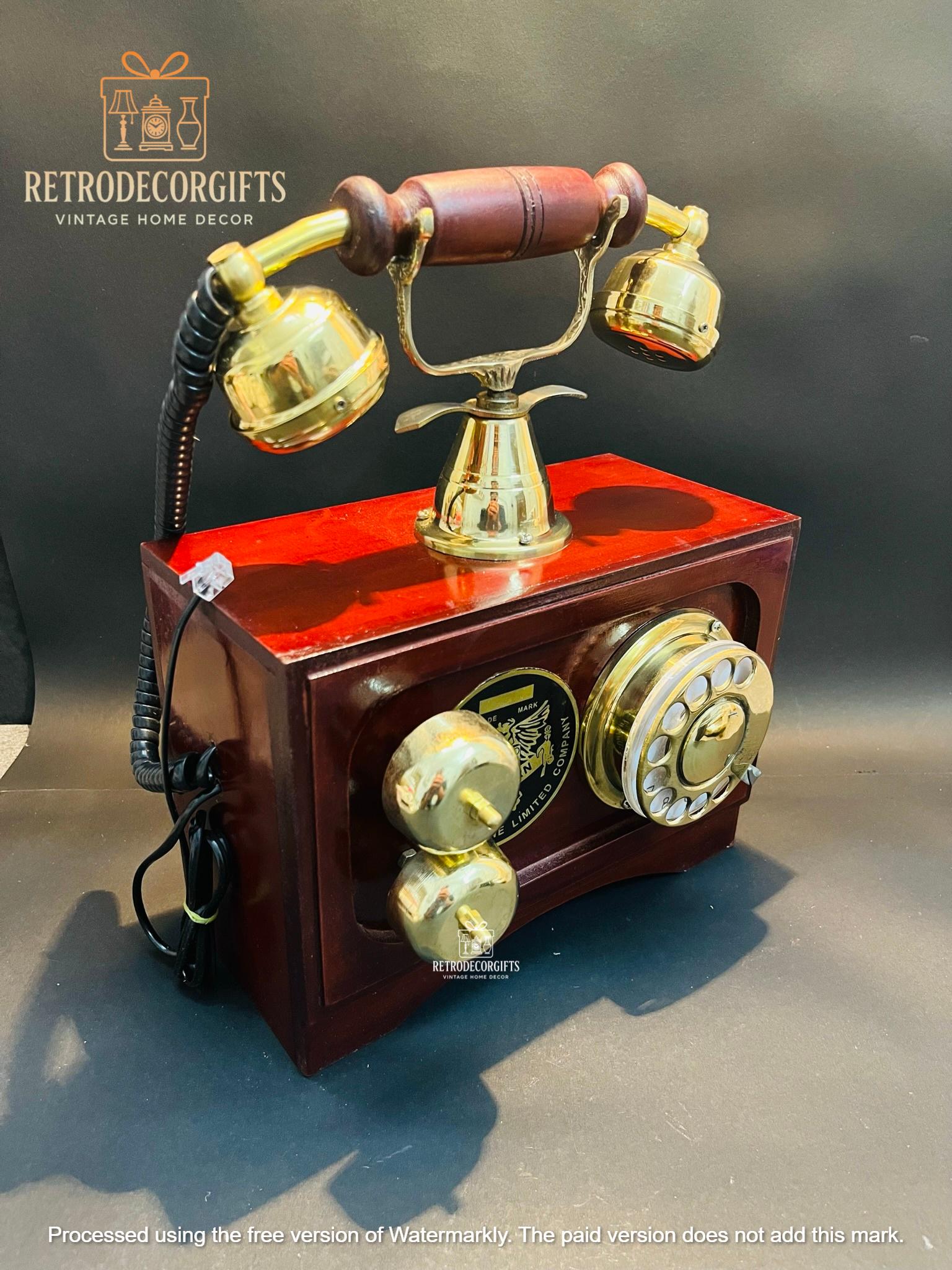 Brass and Wood Rotary Dial Telephone — Retro Desk view 4