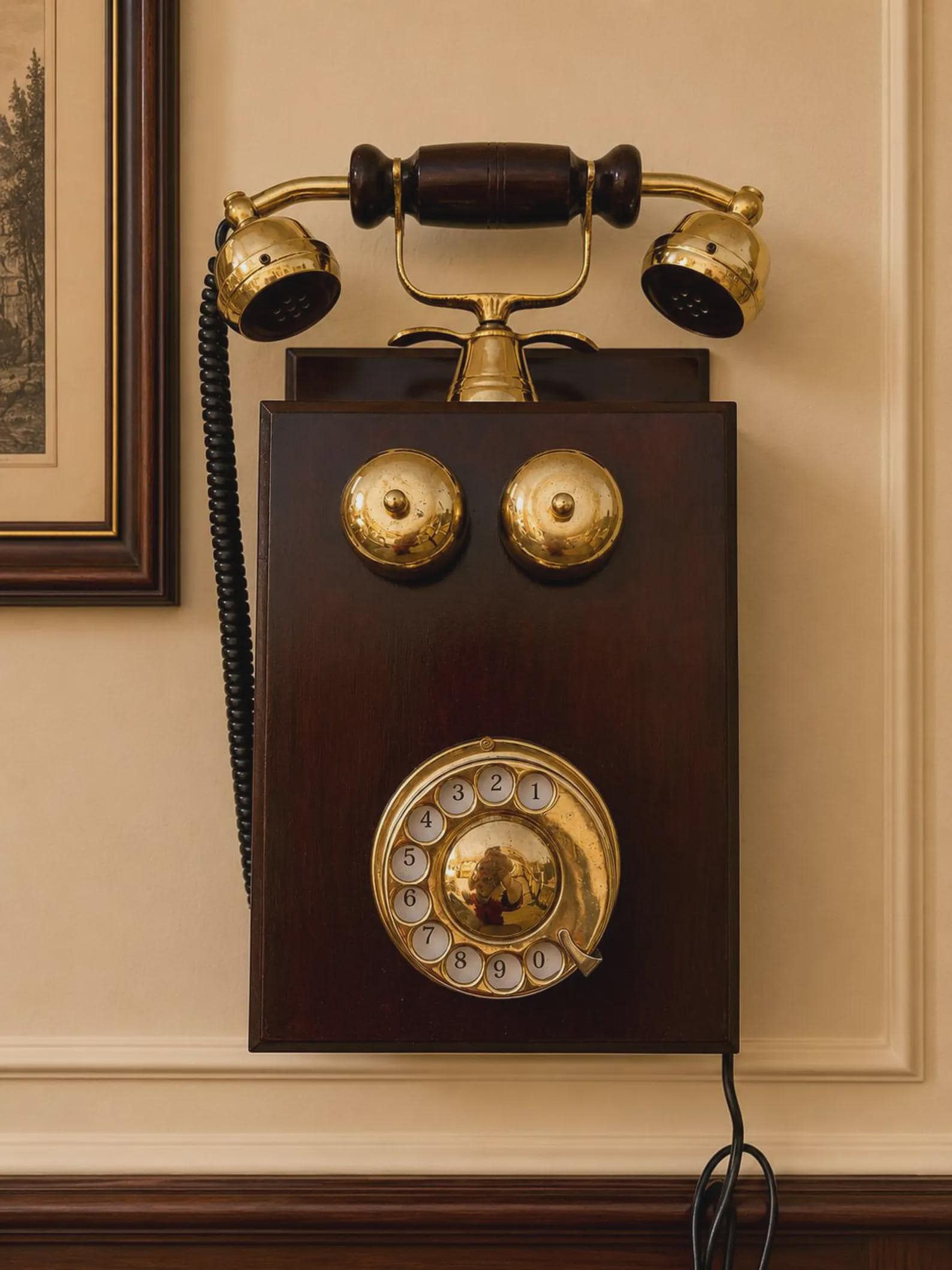 Wooden Rotary Telephone — Antique Brass Wall Decor view 6