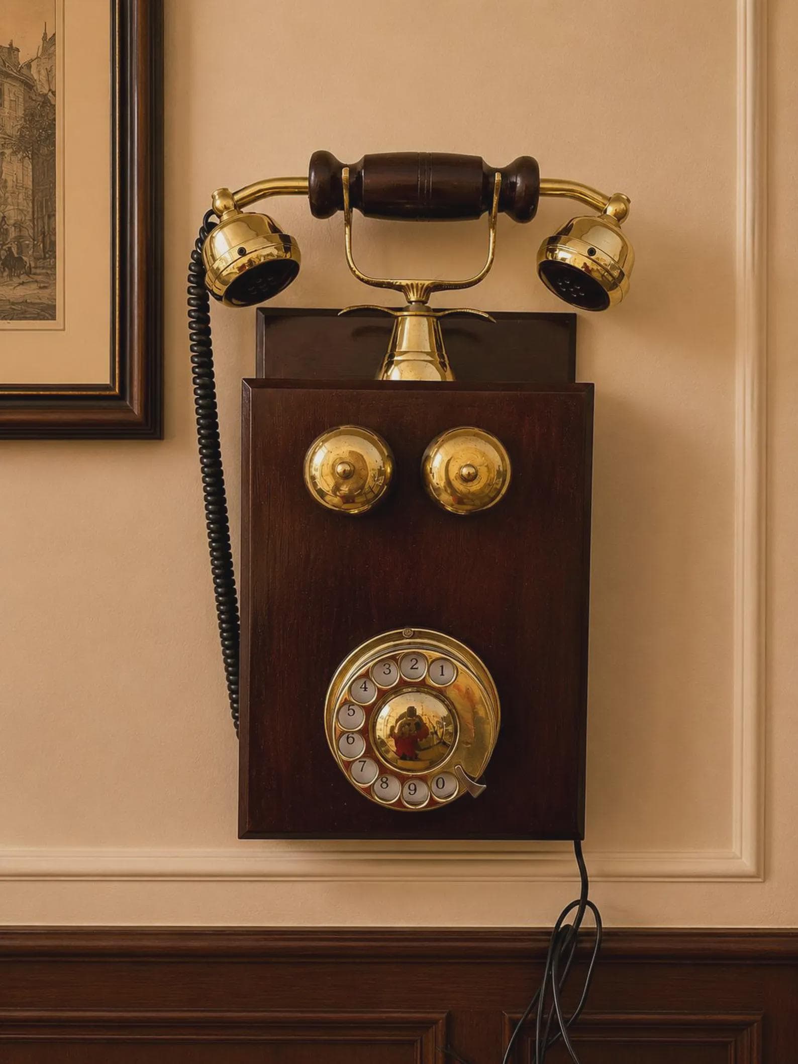 Wooden Rotary Telephone — Antique Brass Wall Decor view 7