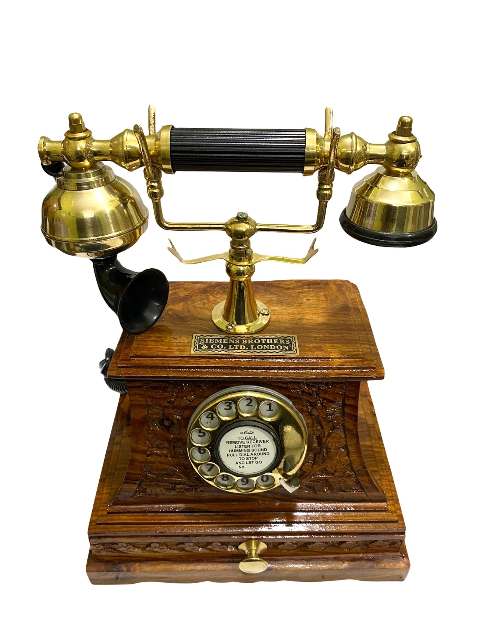 Wooden Maharaja Rotary Telephone with Storage Drawer view 4