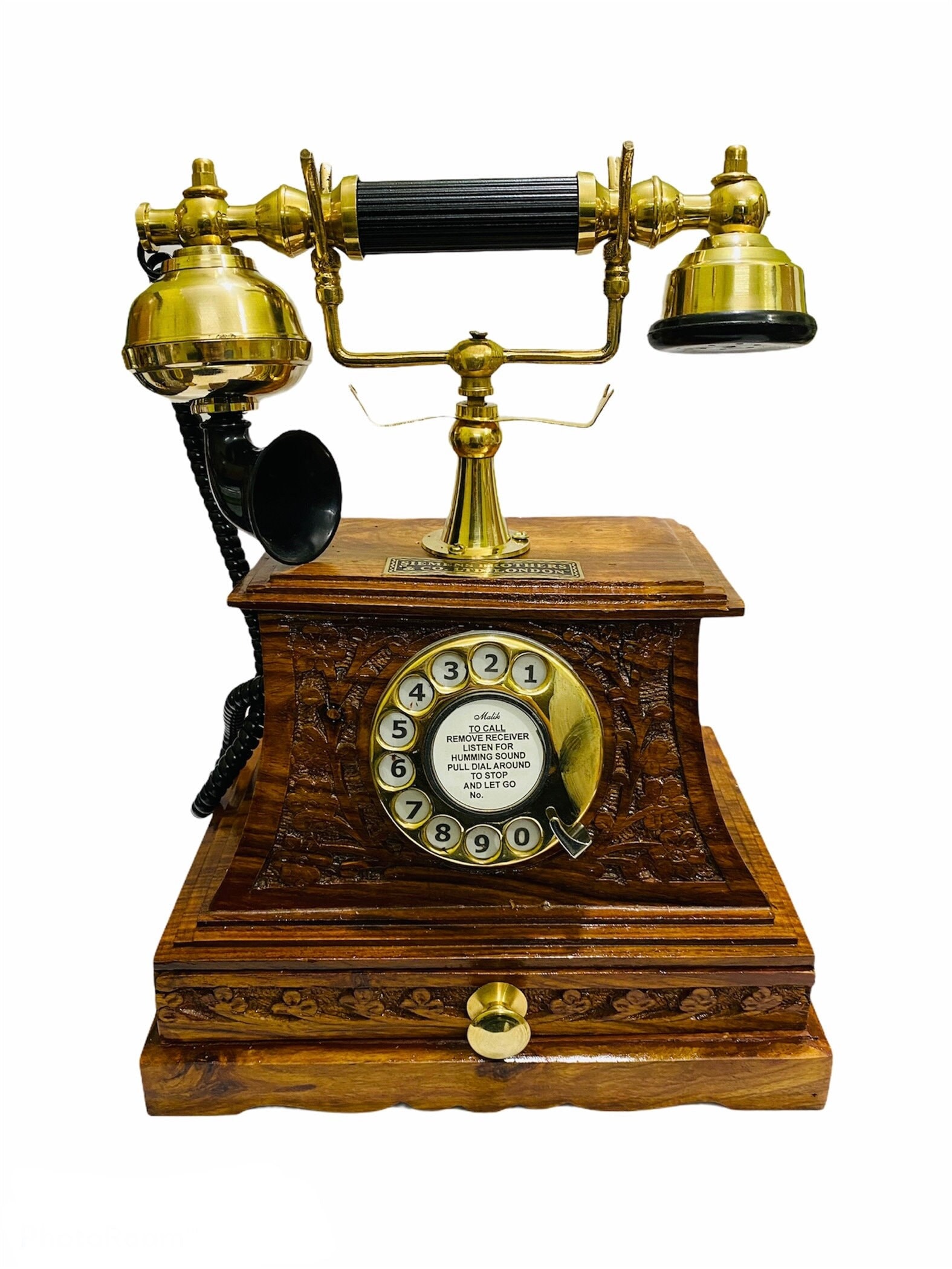 Wooden Maharaja Rotary Telephone with Storage Drawer view 6
