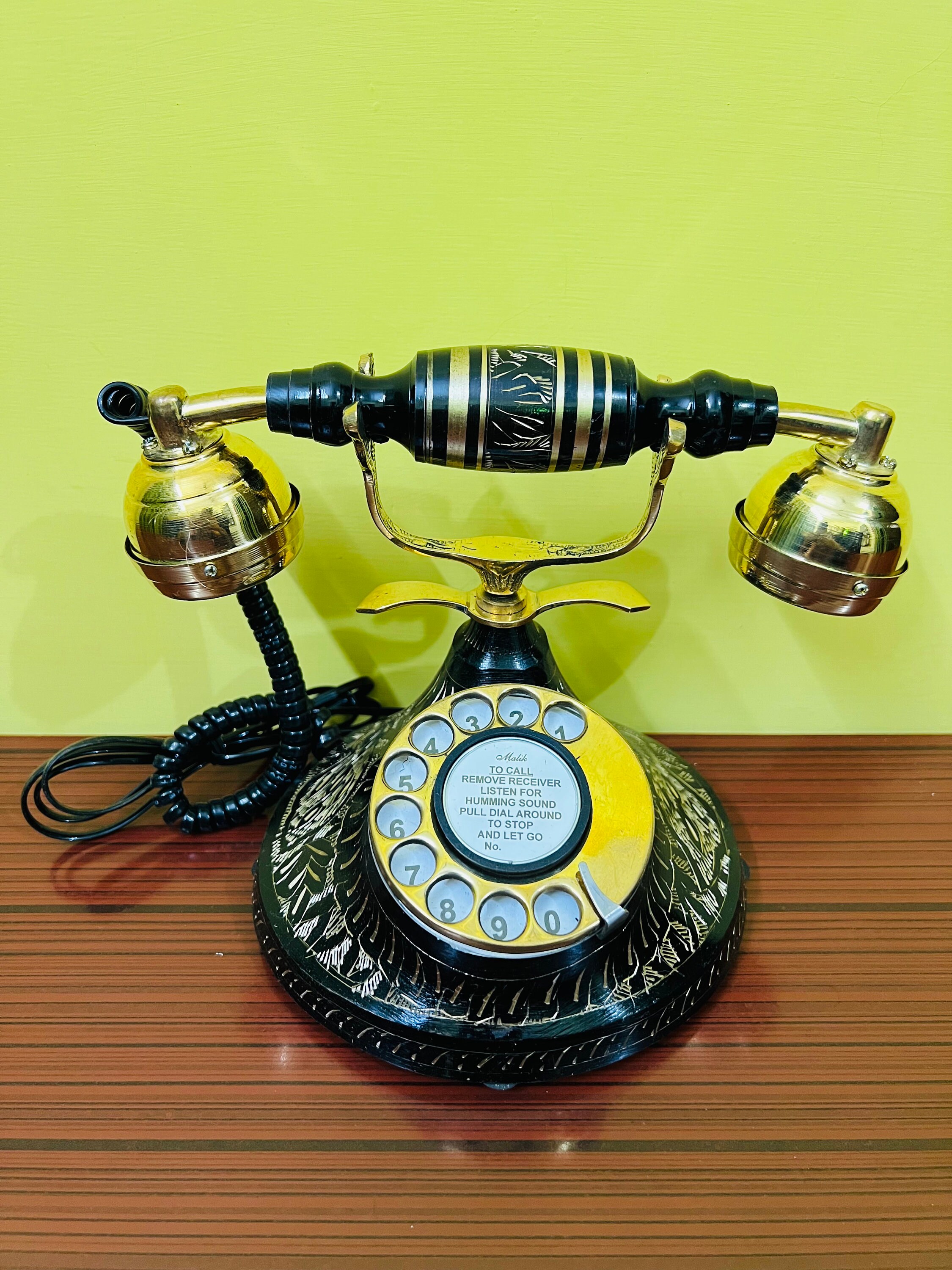 Black and Brass Nautical Rotary Dial Desk Phone view 4