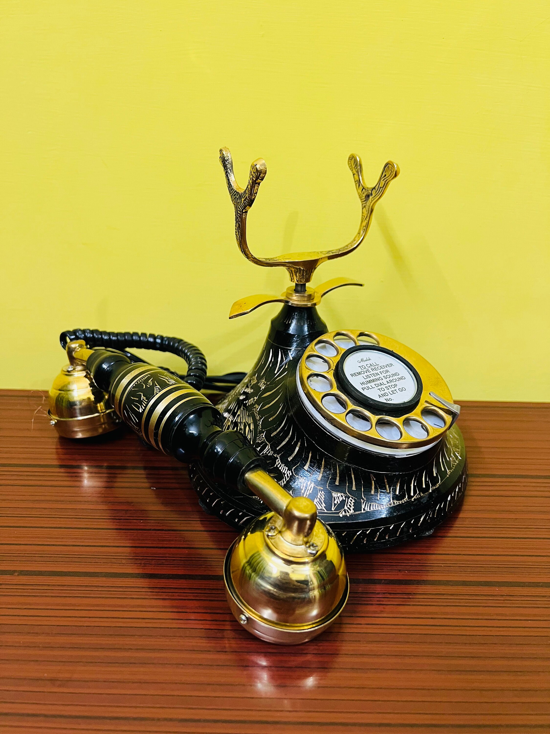 Black and Brass Nautical Rotary Dial Desk Phone view 5