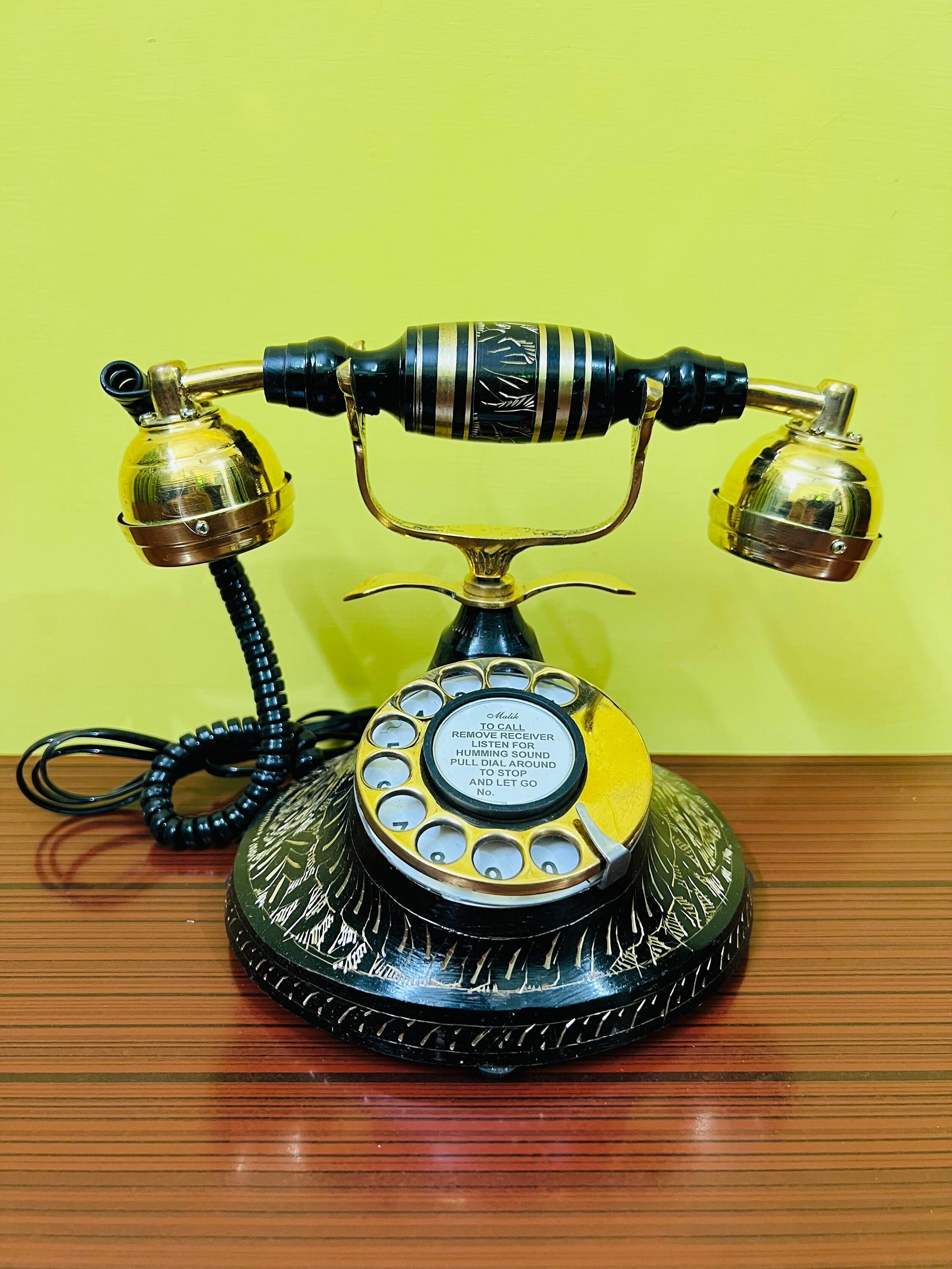 Black and Brass Nautical Rotary Dial Desk Phone view 7