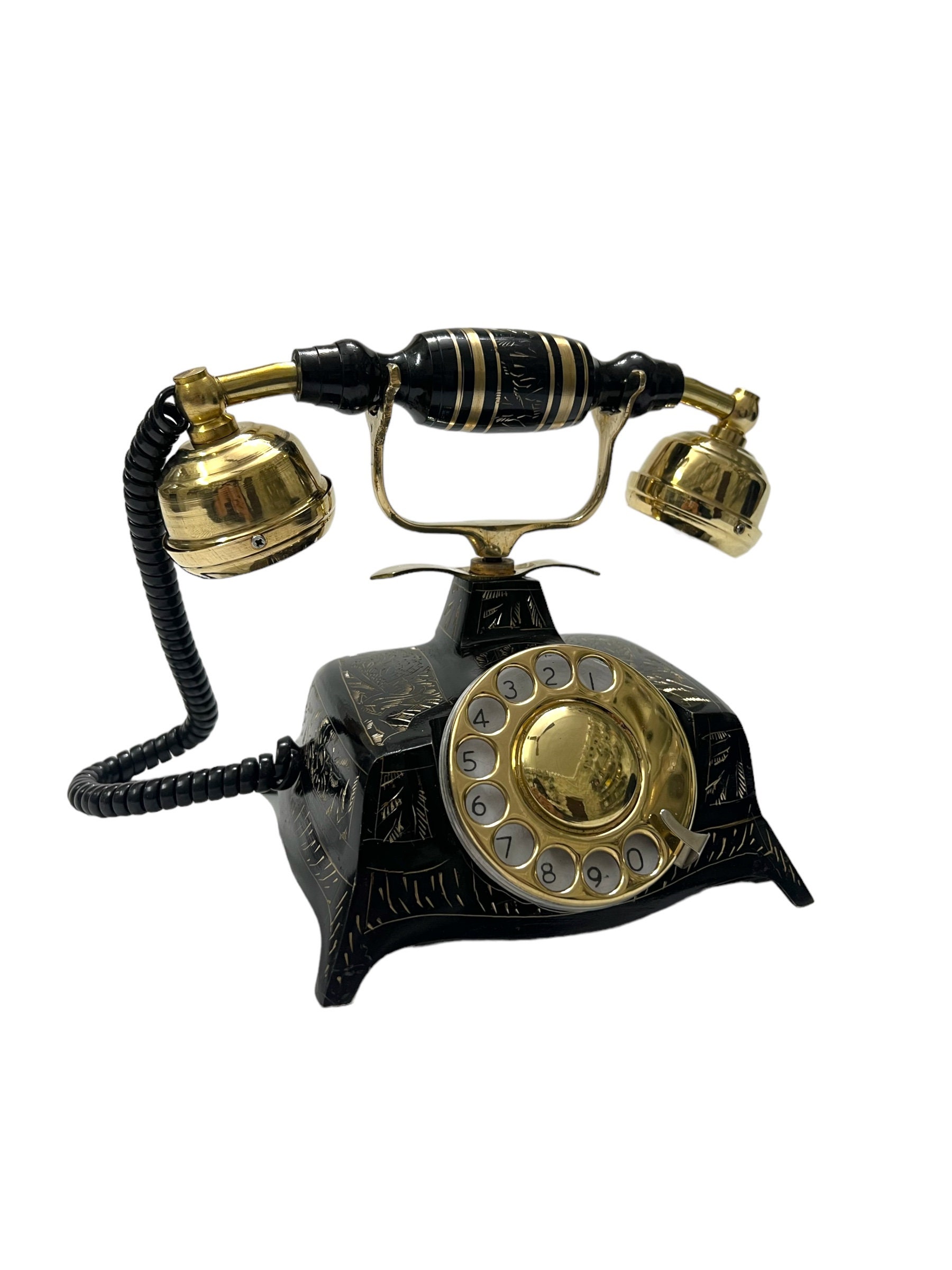 Black and Gold Vintage Brass Rotary Desk Telephone view 2