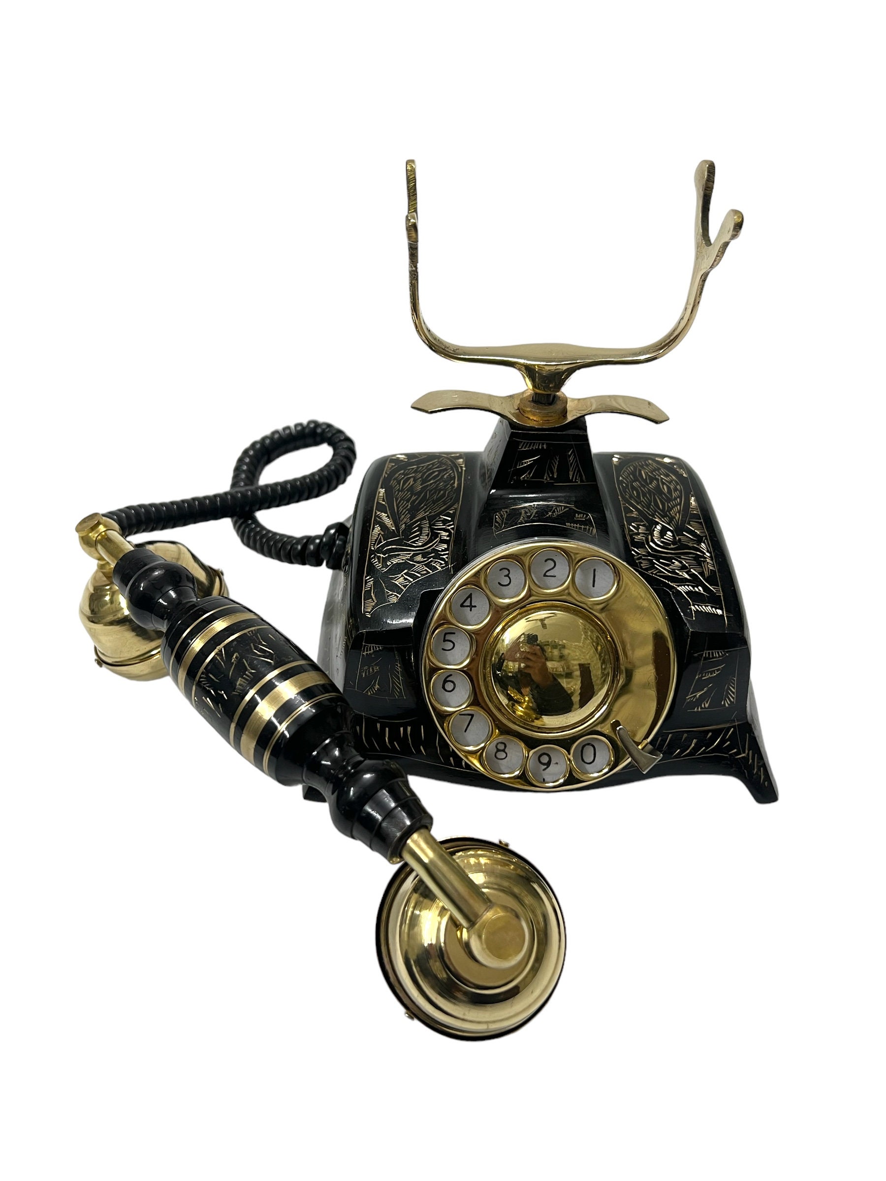 Black and Gold Vintage Brass Rotary Desk Telephone view 5