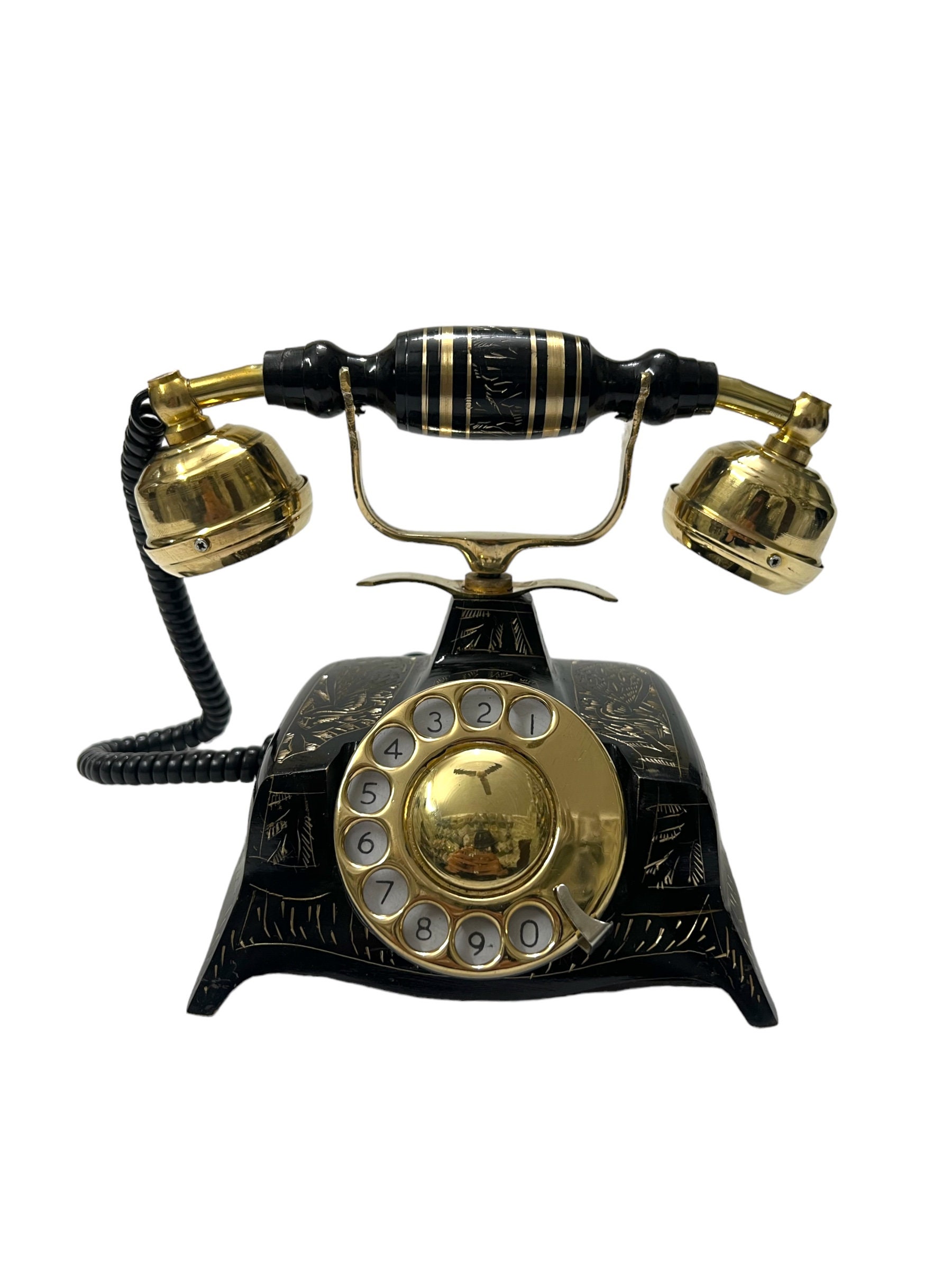 Black and Gold Vintage Brass Rotary Desk Telephone view 7