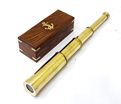 Brass Spyglass Telescope 15" with Wooden Box view 2