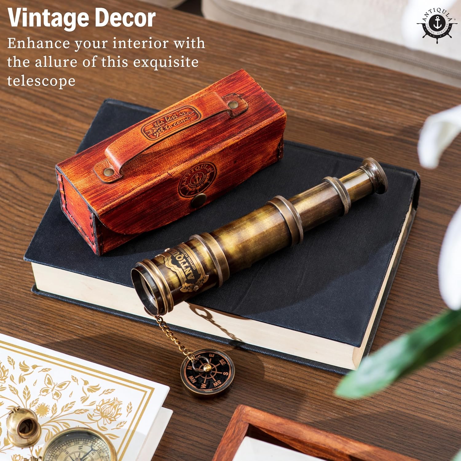 Brass Spyglass Telescope 15" with Red Leather Case + Black Gift Box view 9