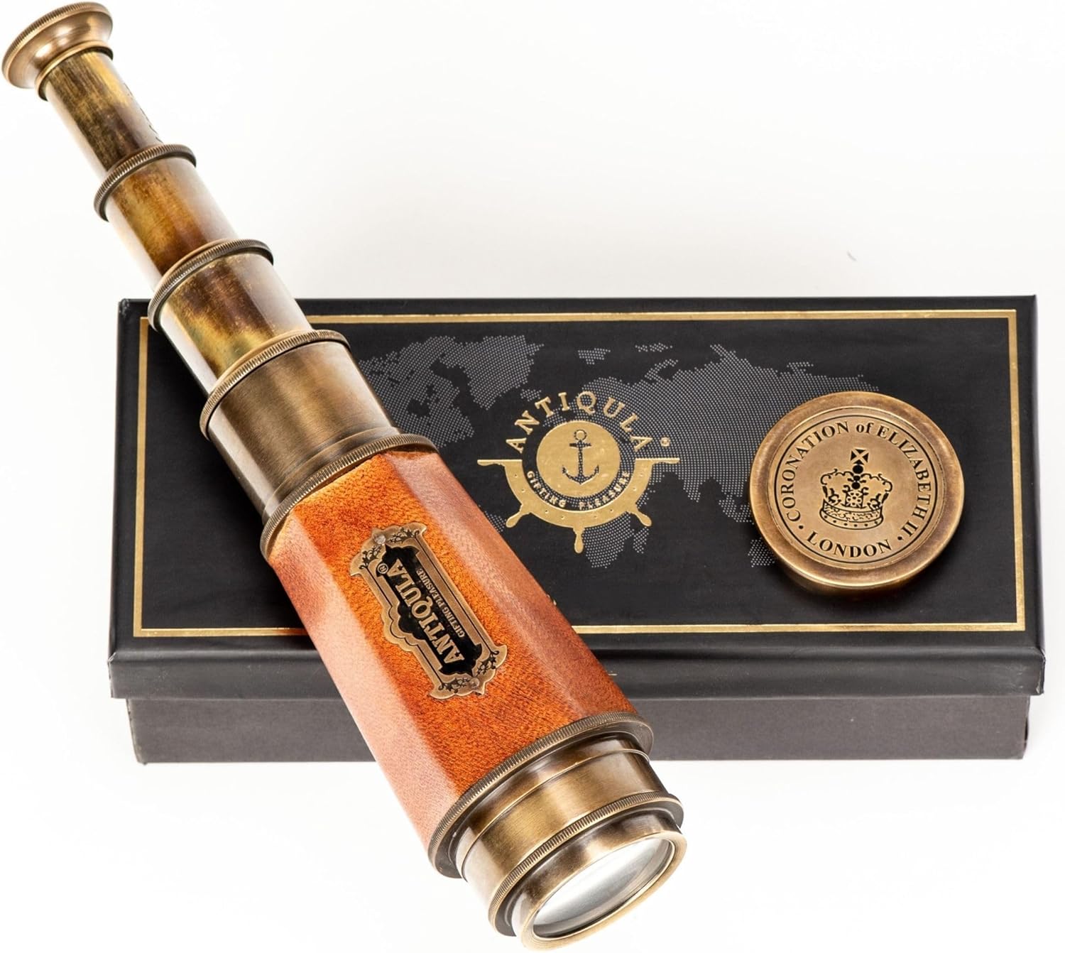 Brass Spyglass Telescope 15" with Red Leather Case + Black Gift Box view 13