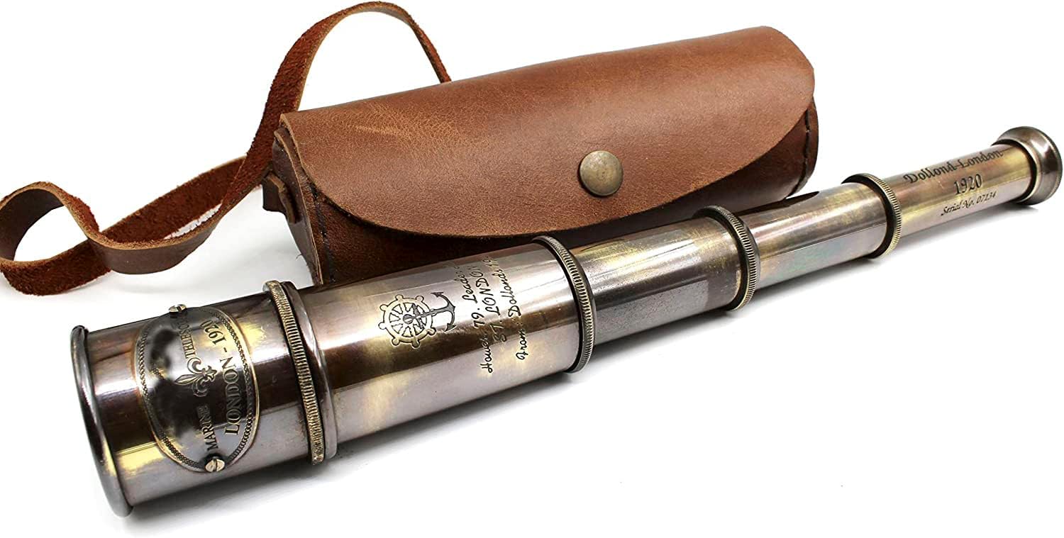 Brass Spyglass Telescope 15" with Round Leather Case view 3