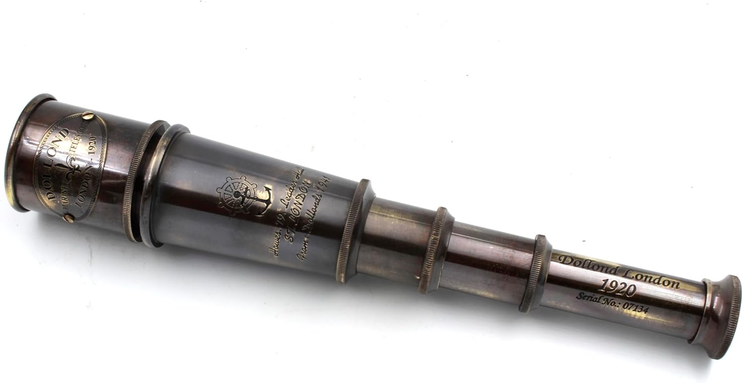Brass Spyglass Telescope 15" with Round Leather Case view 5