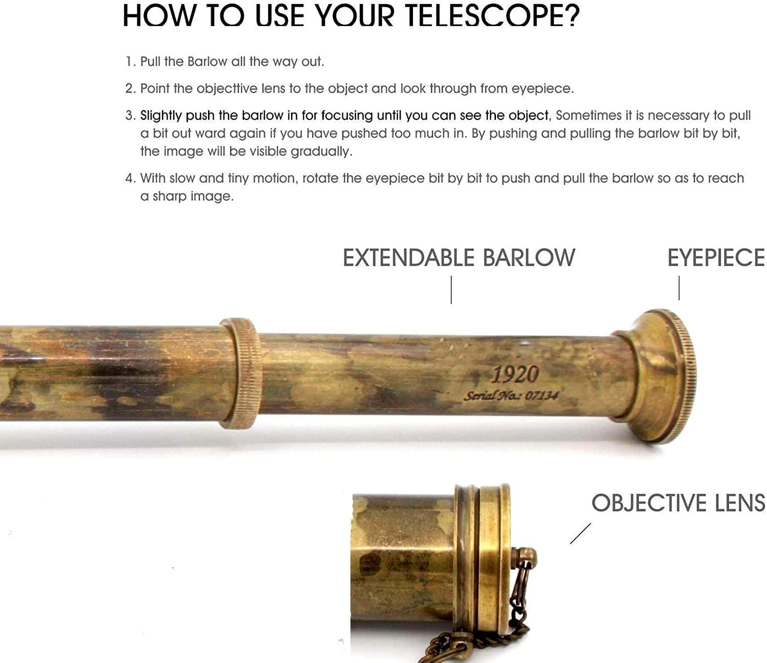 Brass Spyglass Telescope 15" with Round Leather Case view 7