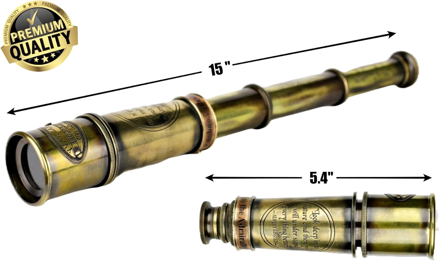 Brass Spyglass Telescope 15" with Leather Case view 2