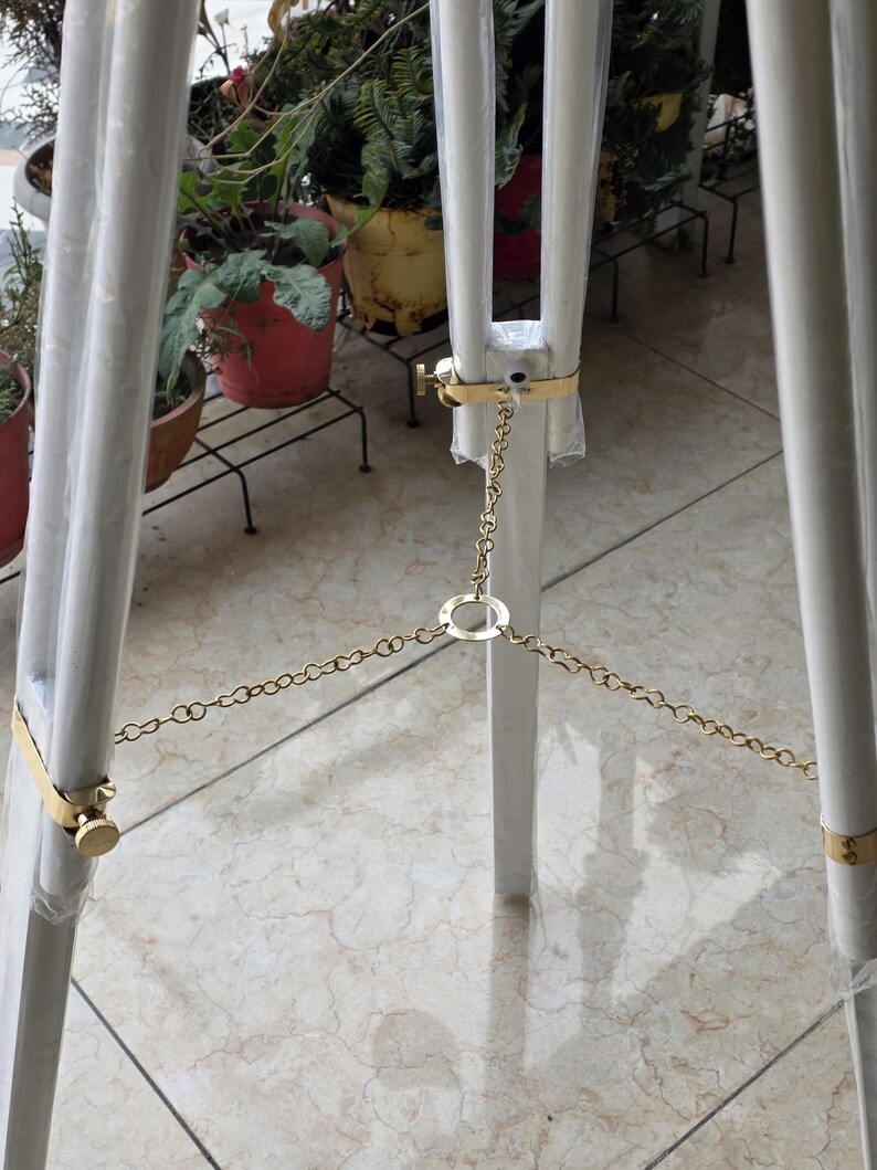 Double Barrel Brass & Leather Floor Standing Telescope 60" with White Wooden Tripod Stand view 9