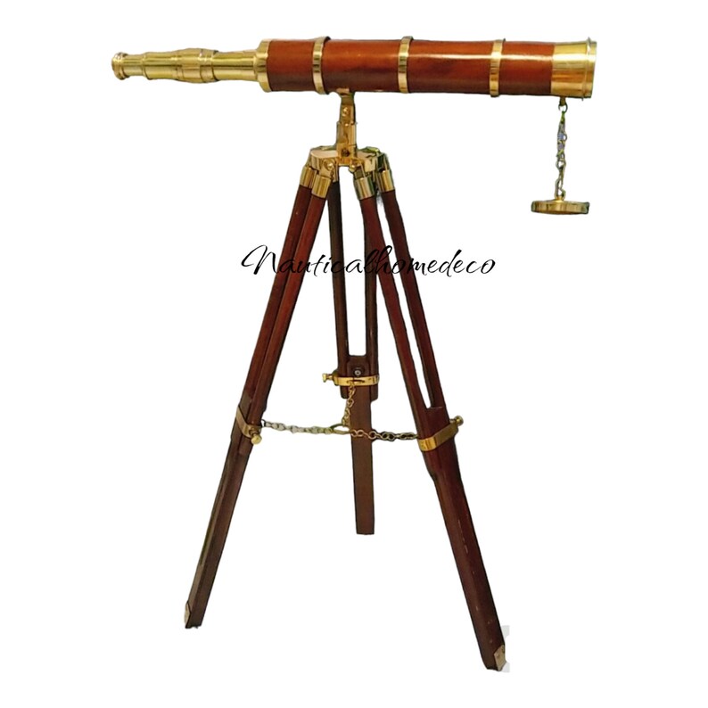 Brass Floor Standing Telescope 26" with Wooden Tripod Stand view 6