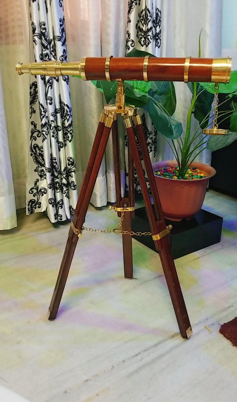 Brass Floor Standing Telescope 26" with Wooden Tripod Stand view 8
