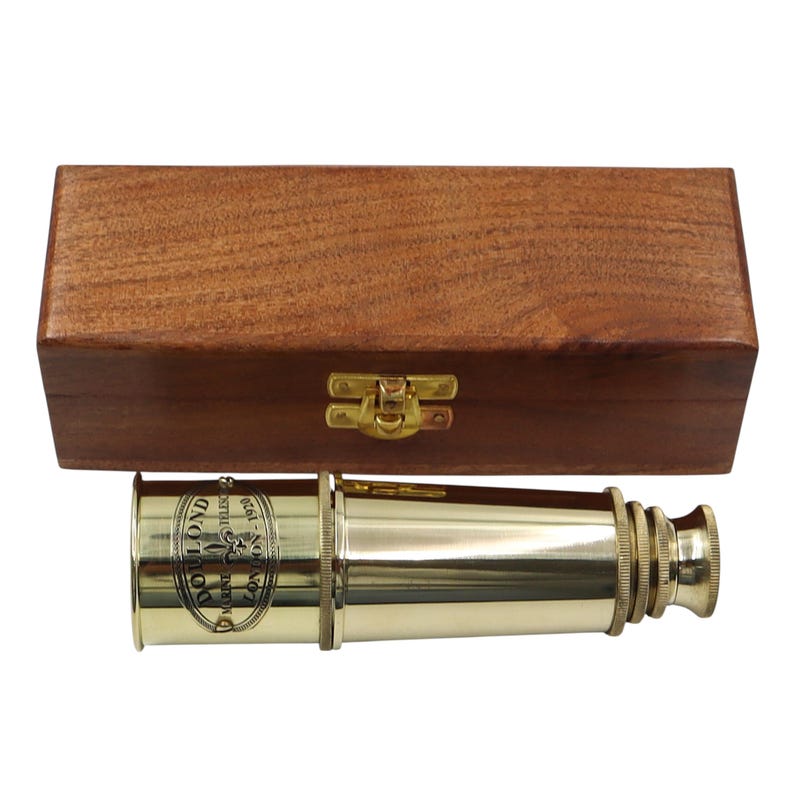 Brass Spyglass Telescope 16" with Wooden Box with Glass Cover view 2