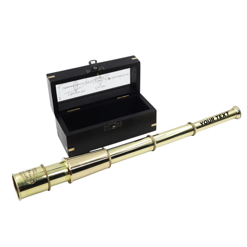 Brass Spyglass Telescope 16" with Wooden Box with Glass Cover view 3