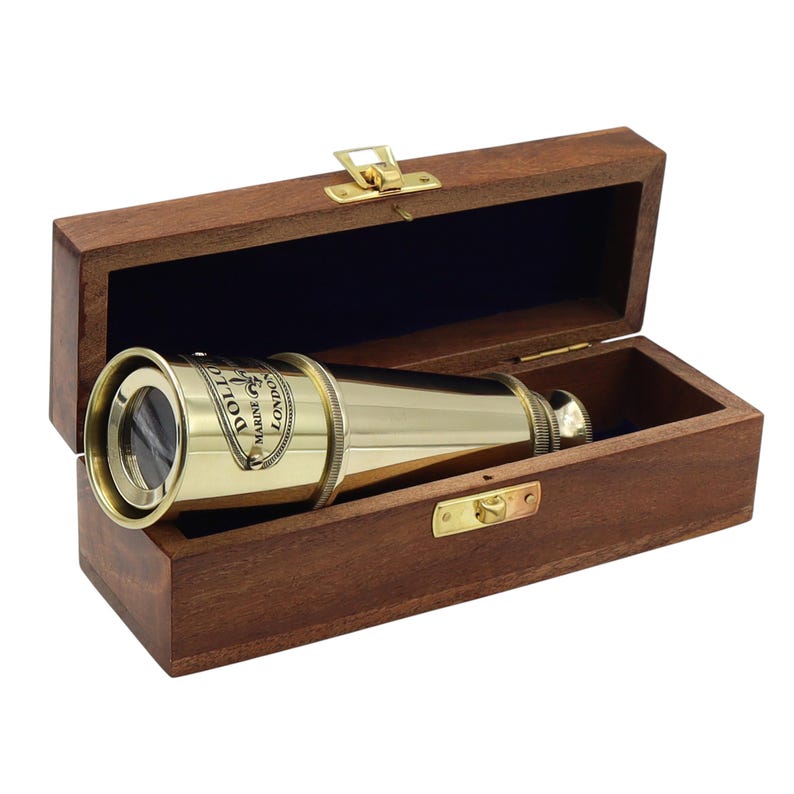 Brass Spyglass Telescope 16" with Wooden Box with Glass Cover view 4